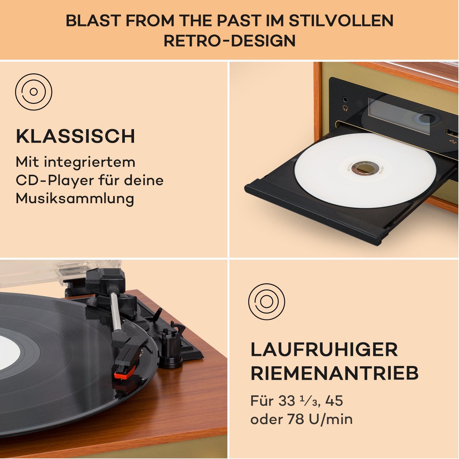 Bluetooth CD Radiotuner, Champagner) FM und Stereon DAB (DAB+ FM Auna Oxford 20 W, Player Stereoanlage SE Vinyl