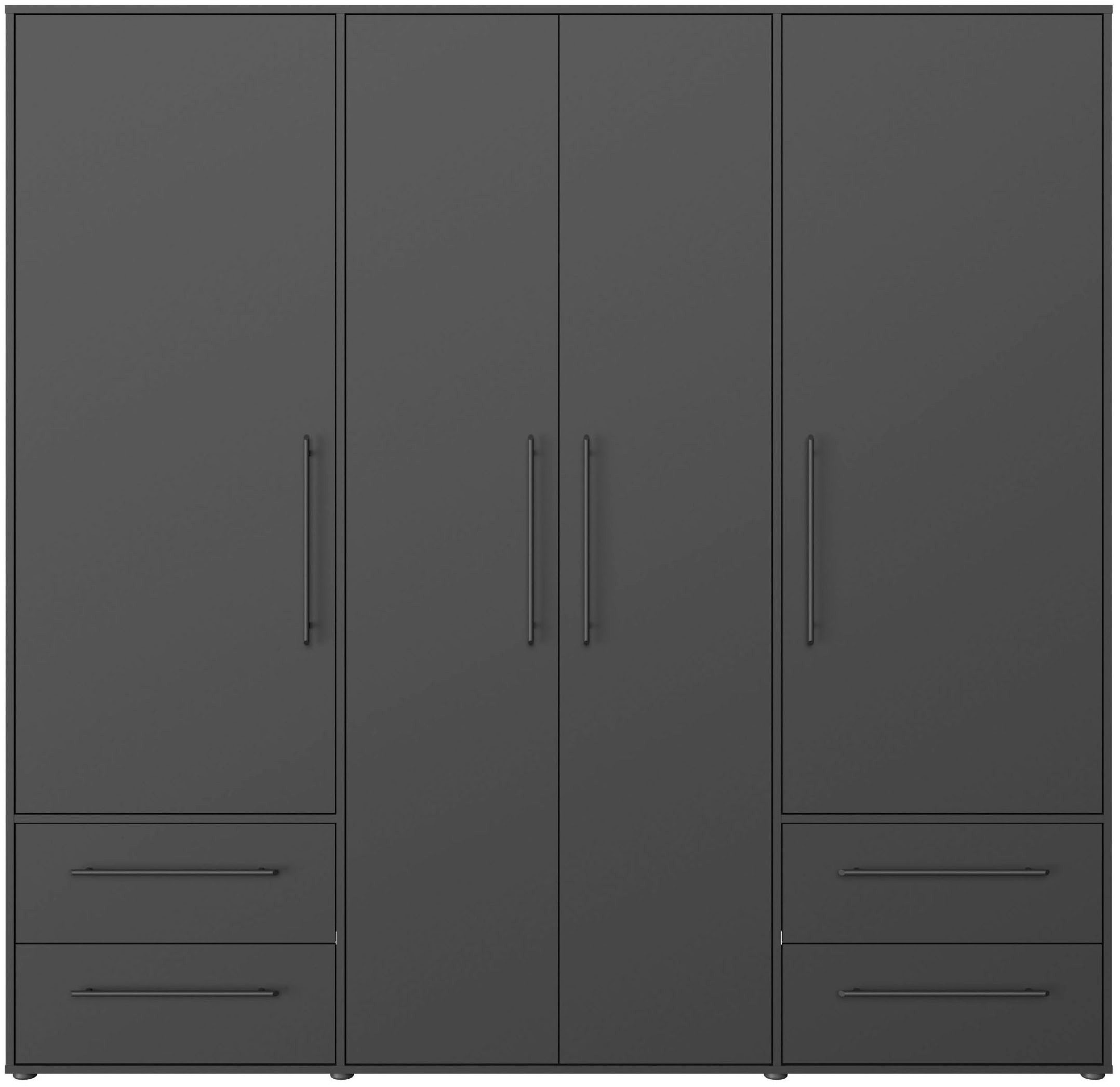 FORTE Kleiderschrank Mokkaris, Garderobe, zeitloses Design, 4 Türen, Made in Europe (B/H/T ca. 206x200x59cm) Zwei Schubladen, schwarze Stangengriffe, Stauraum, auch in Schwarz