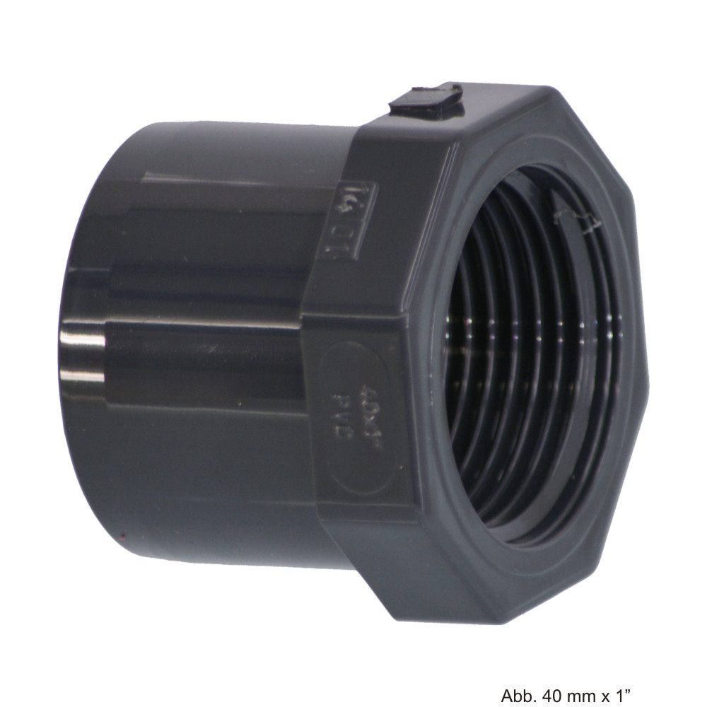bevo Wasserrohr PVC-U Reduzierstück mit Achtkant, Klebestutzen x IG, 16 bar, 50 mm x 1