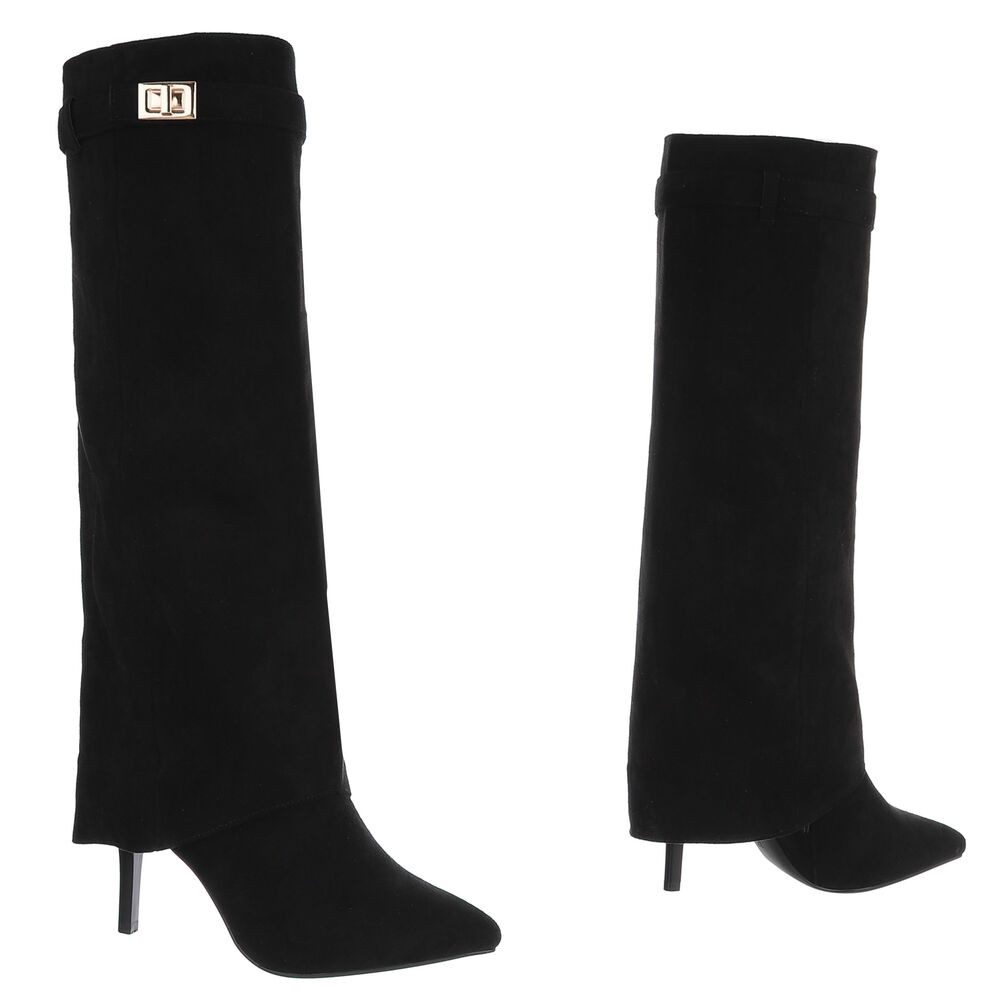 Ital-Design Damen Overknee Stiefel mit Absatz und Schmuckdetail High-Heel-Stiefel (91977469) Pfennig-/Stilettoabsatz Stiefel in Schwarz – Bild 4 von 5