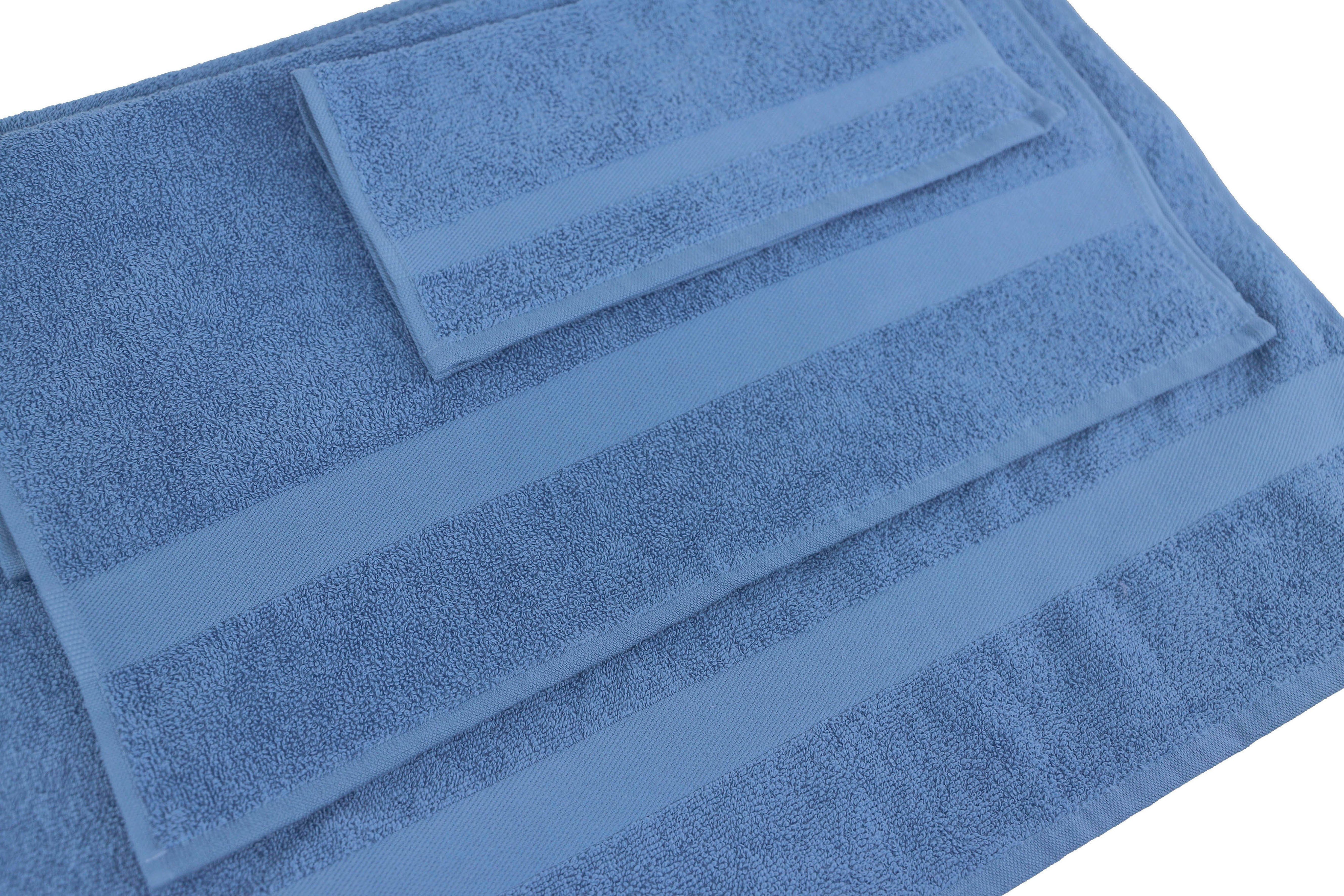 my home Handtuch Set Walkfrottier, Bordüre, Baumwolle blau Handtuch-Set aus 100% Nela, (Set, 6-tlg), mit einfarbiges