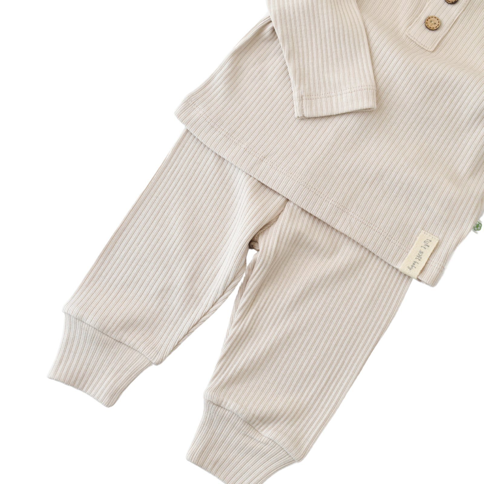Textilstruktur, 62-80 Baby Unisex Modal beige Pyjama Langarmshirt 2 Mädchen Jungen Set & 50% + für Hose Shirt Hose) 50% Bio-Baumwolle Größe gerippte und Modal Soft tlg., biorganic (Pyjama-Set,