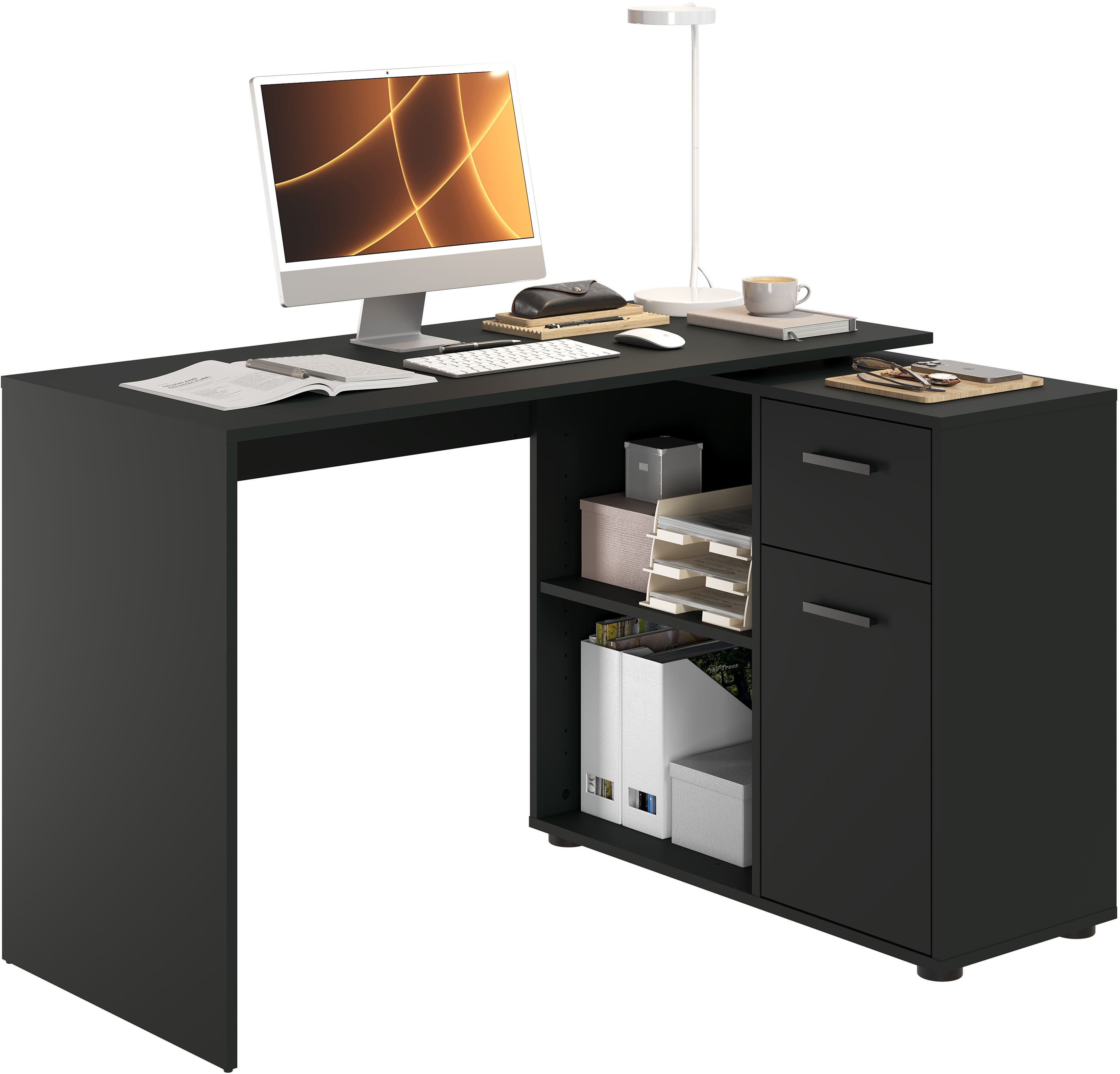 FMD Eckschreibtisch AUGSBURG, Schreibtisch/ Sideboard m. Stauraum, beids. m günstig online kaufen