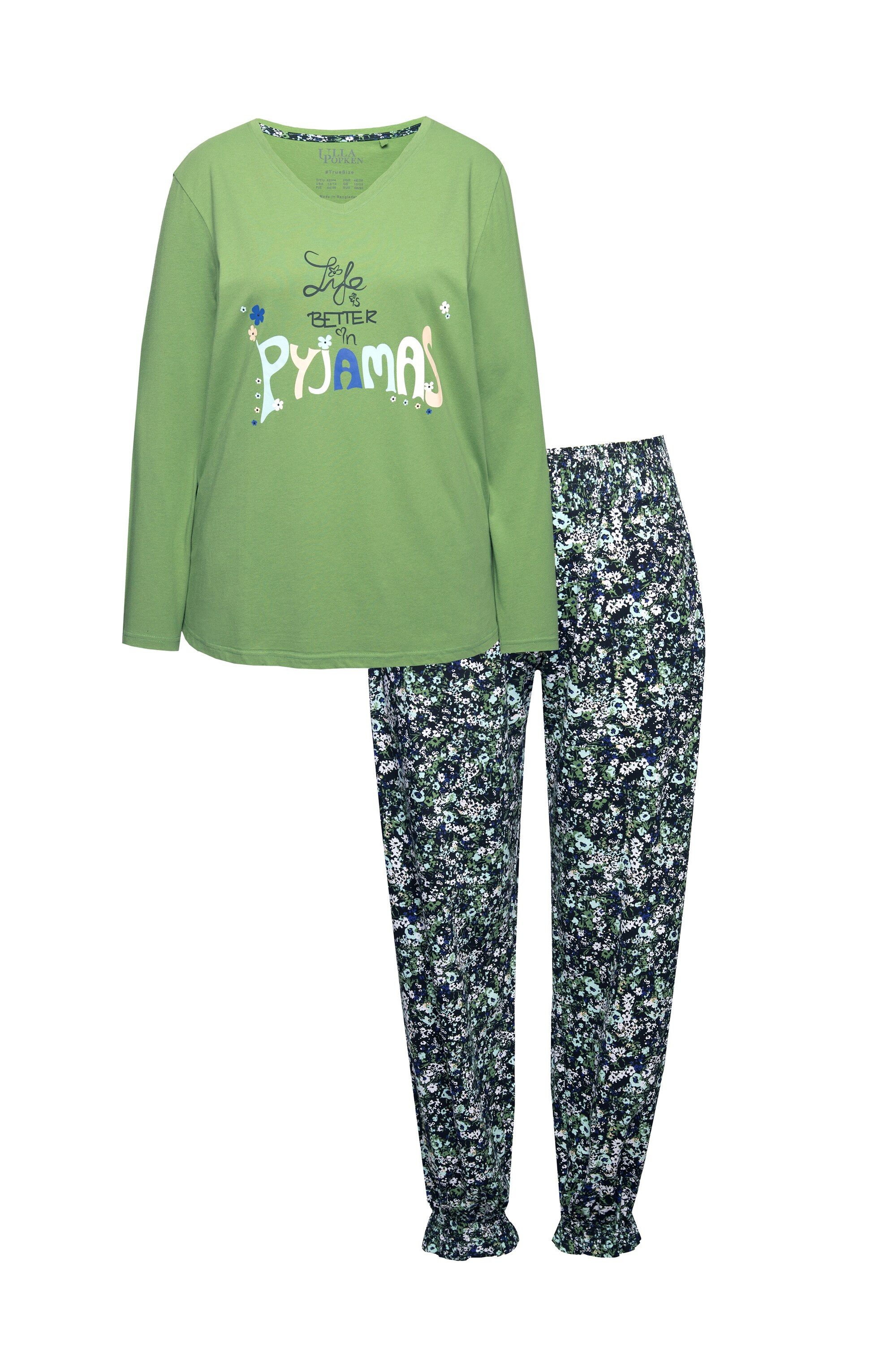 Ulla Popken Pyjama Pyjama Schriftmotiv Blüten günstig online kaufen
