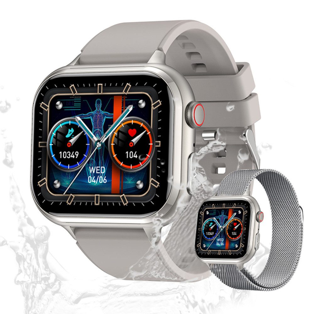 Valdus Damen's und Herren's Telefonfunktion IP68 Wasserdicht Fitness-Tracker Smartwatch (1.91 Zoll, Android/iOS), Elegante Fitness-Uhr mit ECG, Schlafanalyse und mehr als 20 Sportmodi