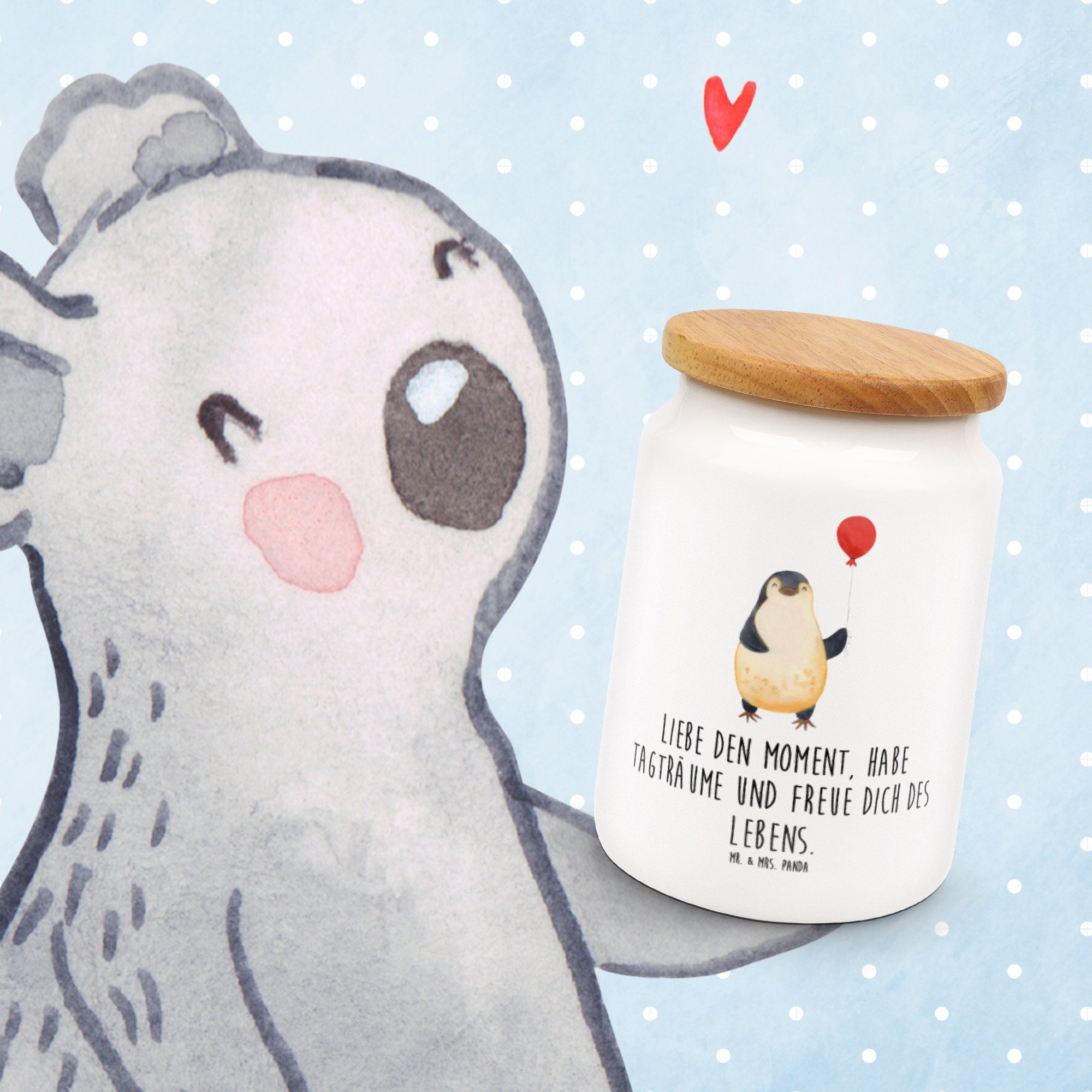 Weiß Mrs. (1-tlg) neues Mr. Geschenk, - & Pinguin Keramik, Kind, Luftballon Vorratsdose Leben, Panda Keramikdose, -