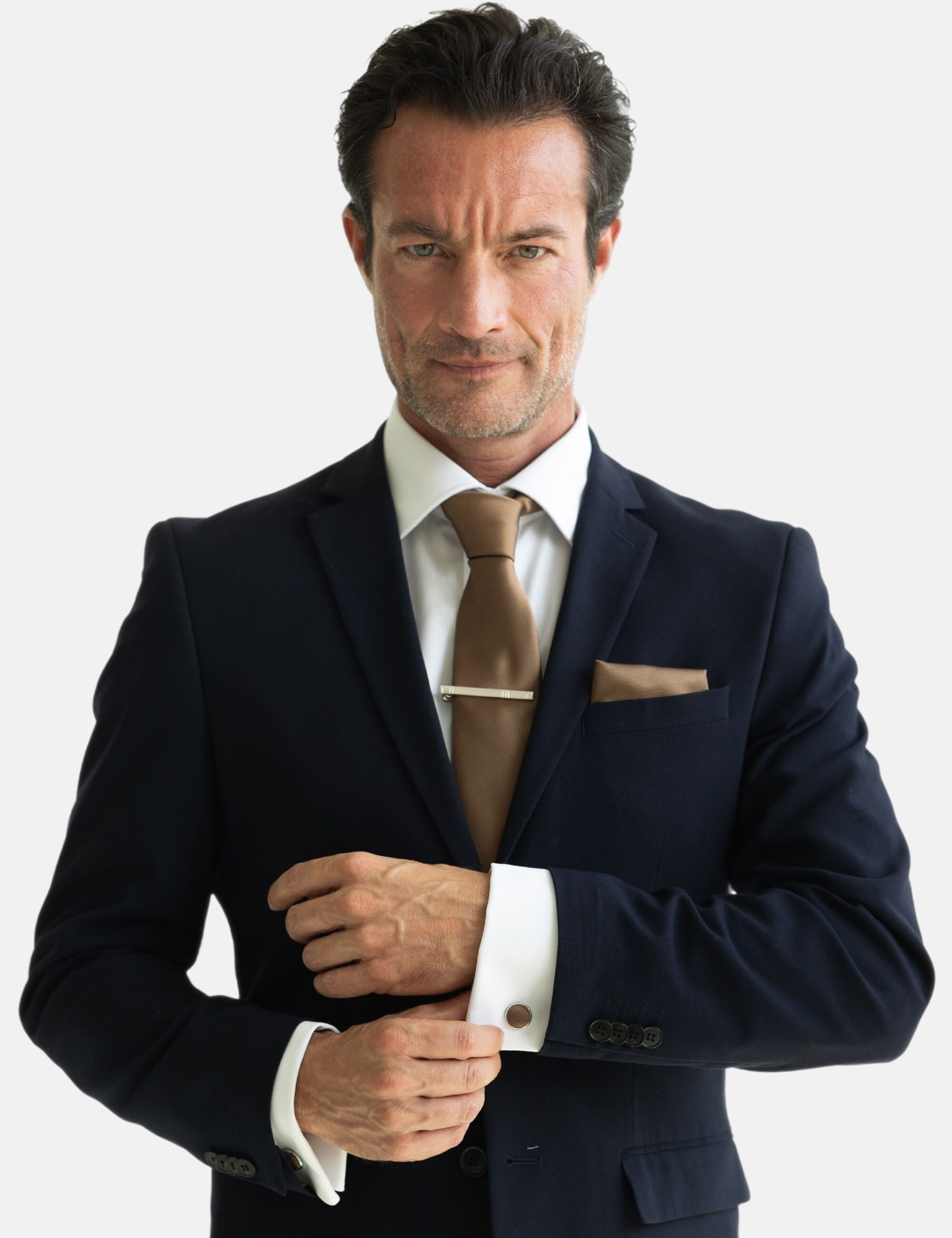 Massi Morino tie (1-piece) with pocket square, cufflinks and tie clip