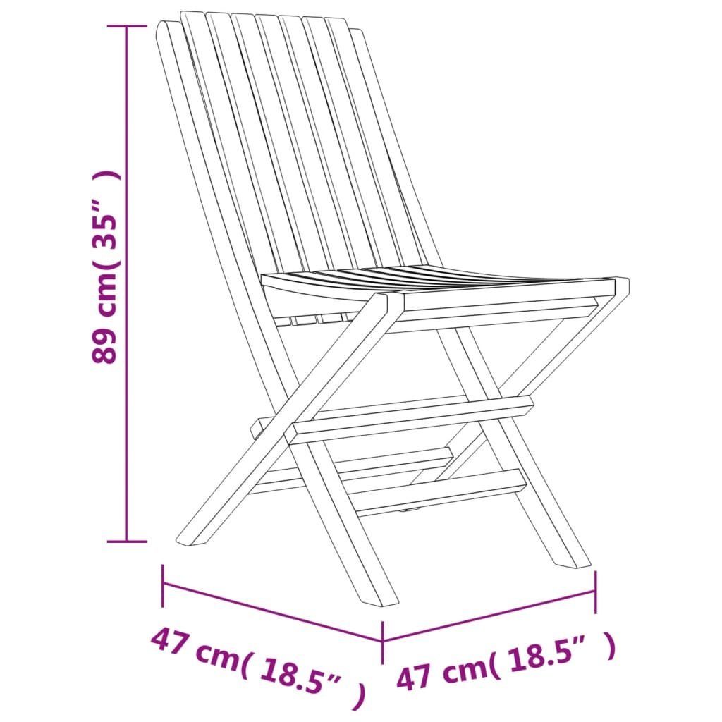 vidaXL Klappbar Gartenstühle Gartenstuhl St) Massivholz Stk. 47x47x89 Teak (2 2 cm