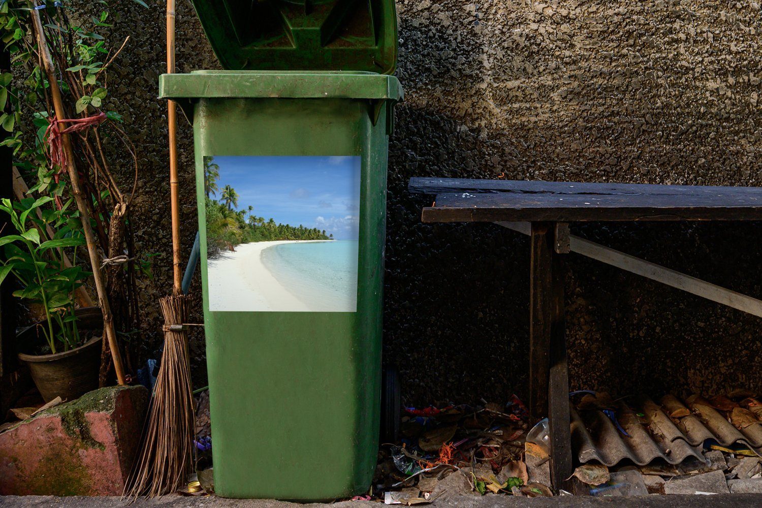 von MuchoWow Abfalbehälter One Sandstrand Island Wandsticker Mülltonne, weiße Sticker, St), (1 Foot Container, Der Mülleimer-aufkleber,