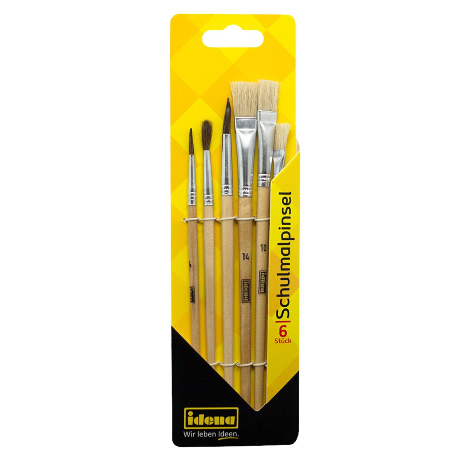 Idena Malpinsel Idena 60104 - Schulpinsel, in 6 Größen, 3 Rundpinsel & 3 Borstenpinsel, (Set, Haarpinsel in 4, 6, 8 & Borstenpinsel in 6, 10, 14)
