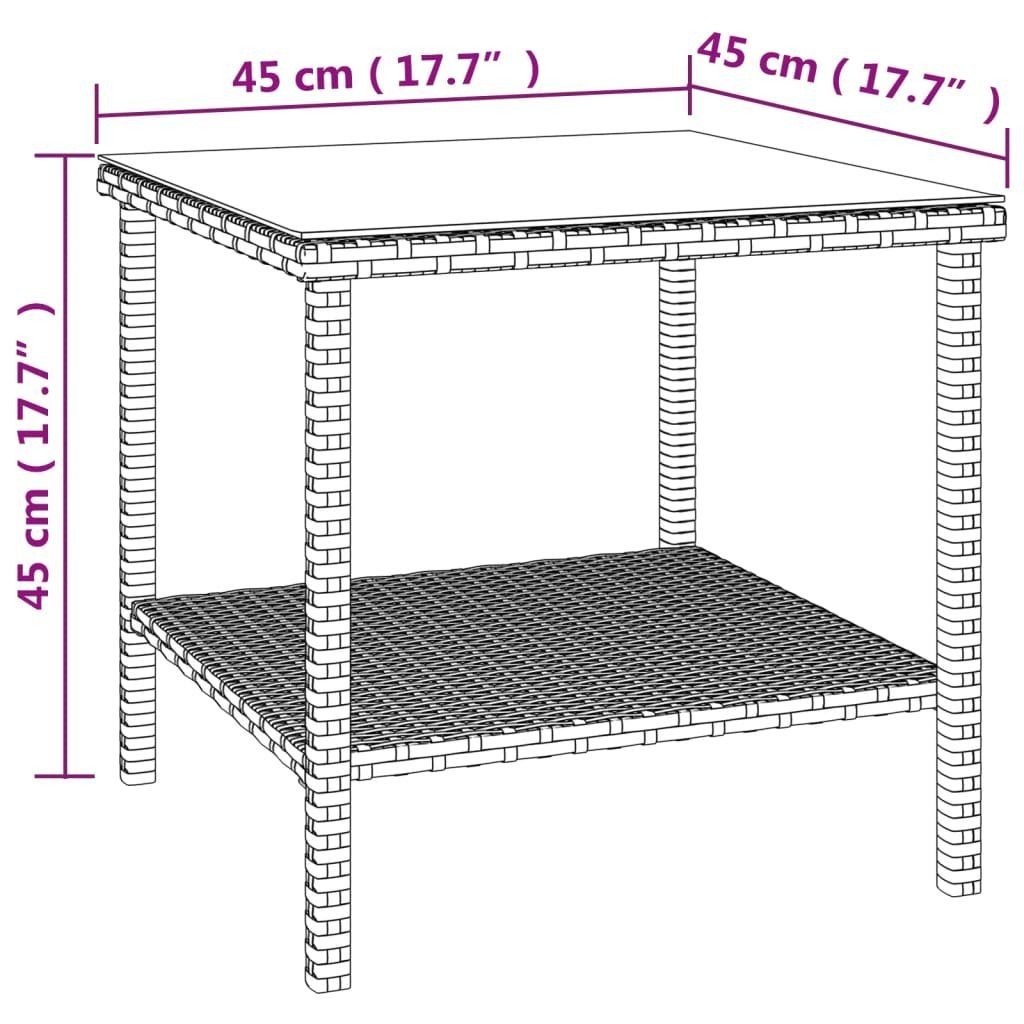 Rattan Poly 45x45x45 furnicato und (1-St) cm Schwarz Beistelltisch Hartglas