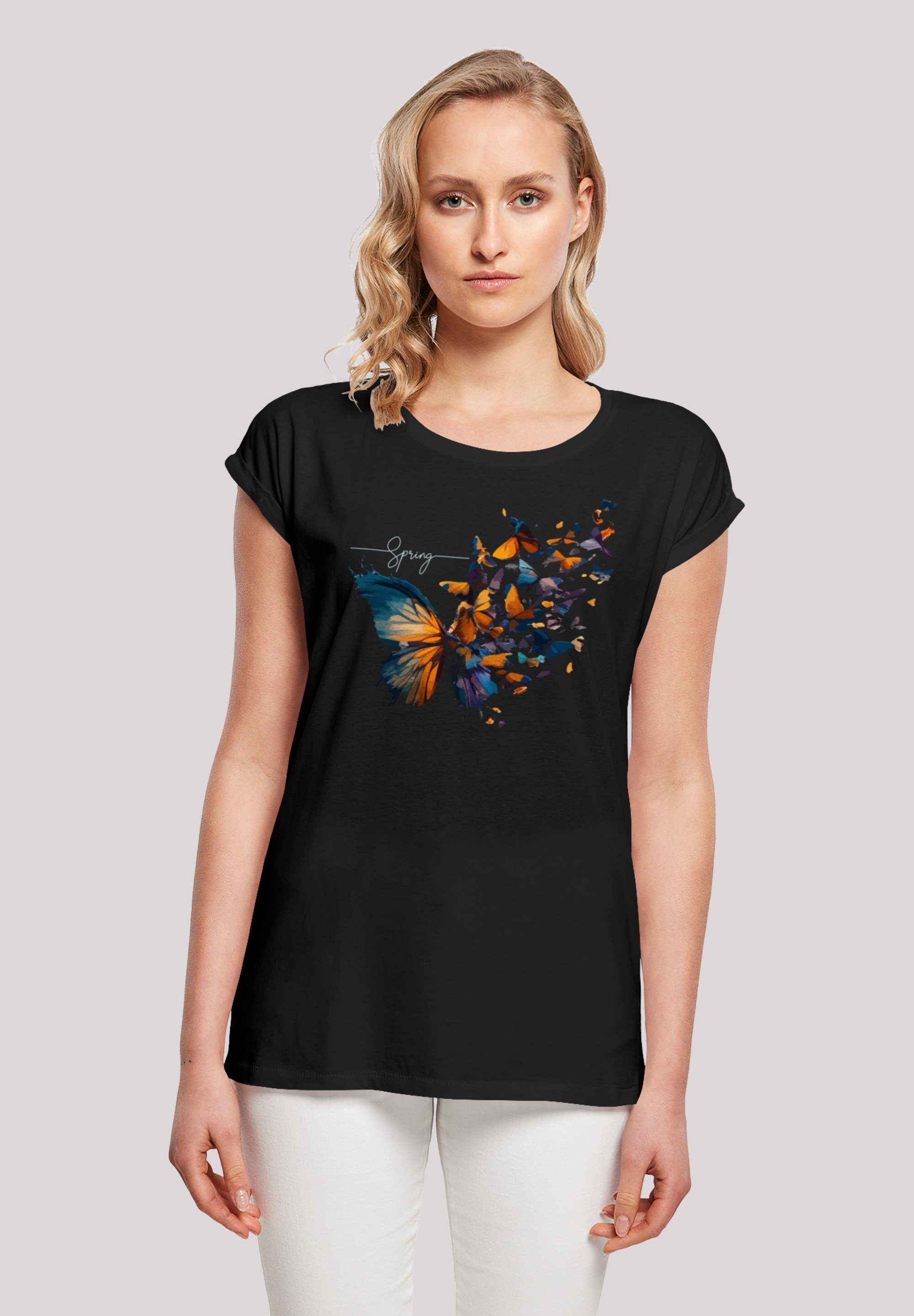 Schmetterling und 170 cm Größe M T-Shirt Das Frühling trägt Print, Model F4NT4STIC ist groß