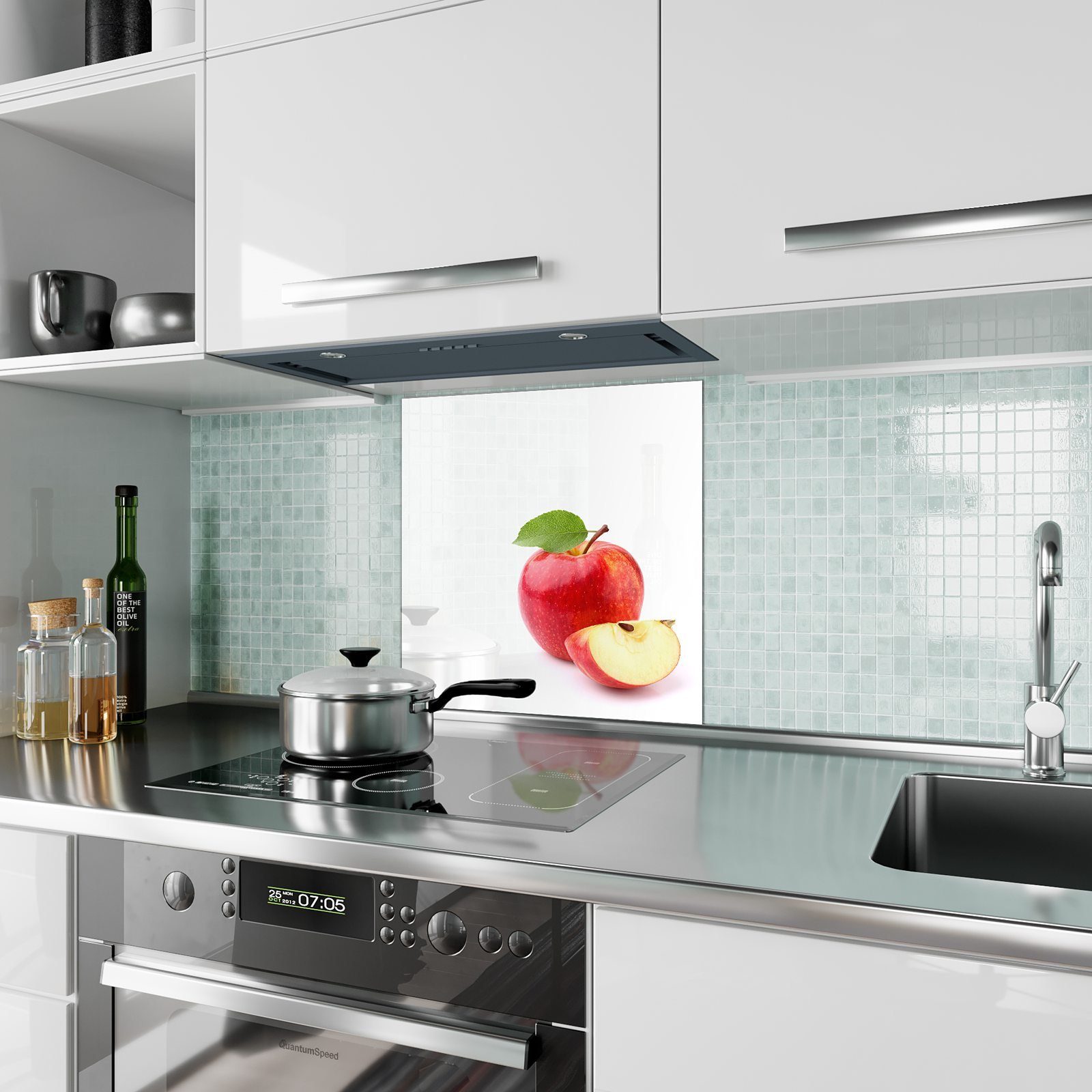 Primedeco Küchenrückwand Küchenrückwand Spritzschutz Scheibe Glas mit mit Motiv Apfel