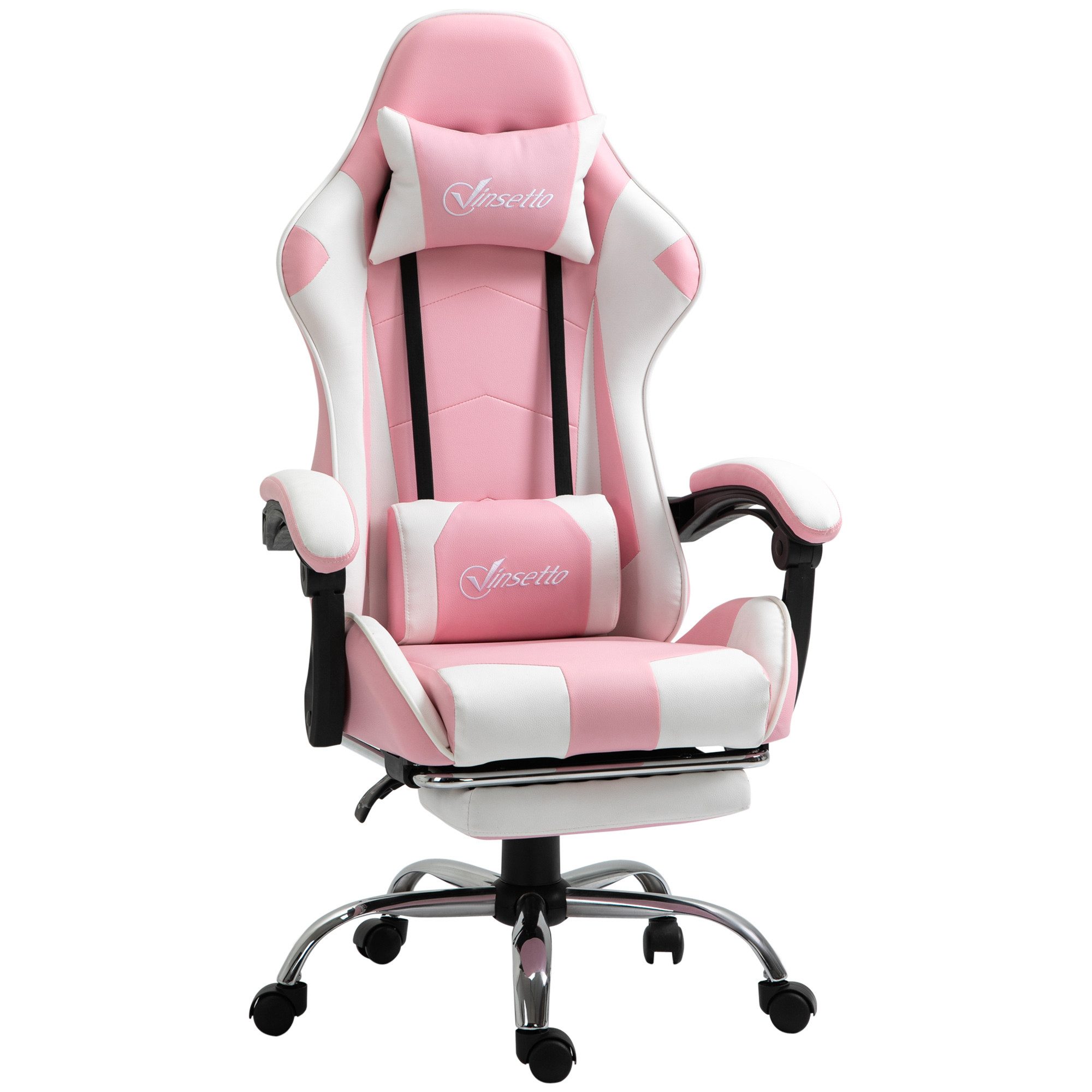 MC Star Gaming-Stuhl Computerstuhl Ergonomischer Bürostuhl mit Kopfstütze (Lendenkissen höhenverstellbar 360°drehbar Rosa+Weiß)