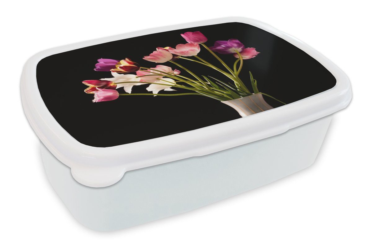 MuchoWow Lunchbox Tulpen - Stilleben - Blumen, Kunststoff, (2-tlg), Brotbox für Kinder und Erwachsene, Brotdose, für Jungs und Mädchen weiß