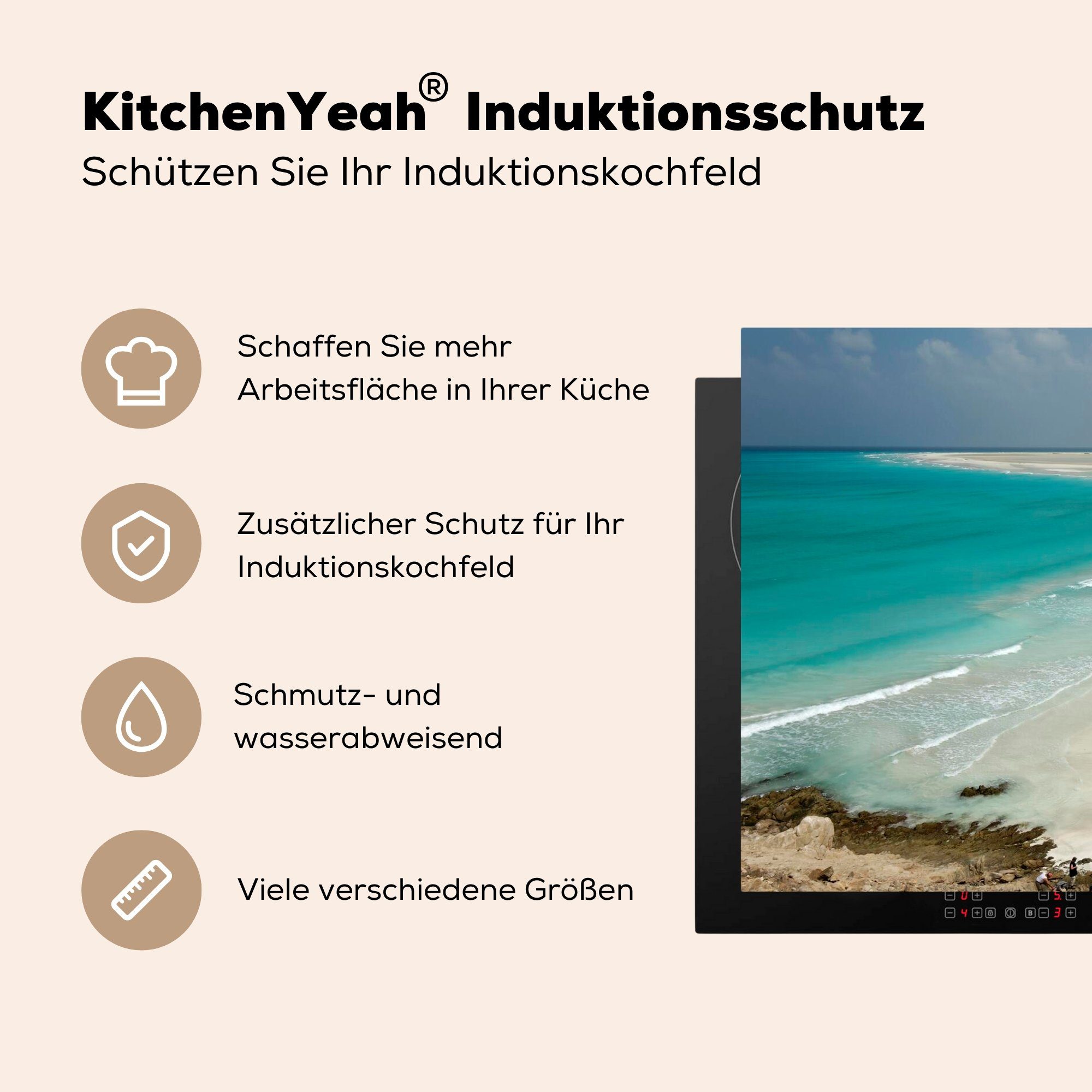 (1 für Strand in 81x52 tlg), Ceranfeldabdeckung Vinyl, Herdblende-/Abdeckplatte Induktionskochfeld die küche, cm, Schutz Jemen, MuchoWow