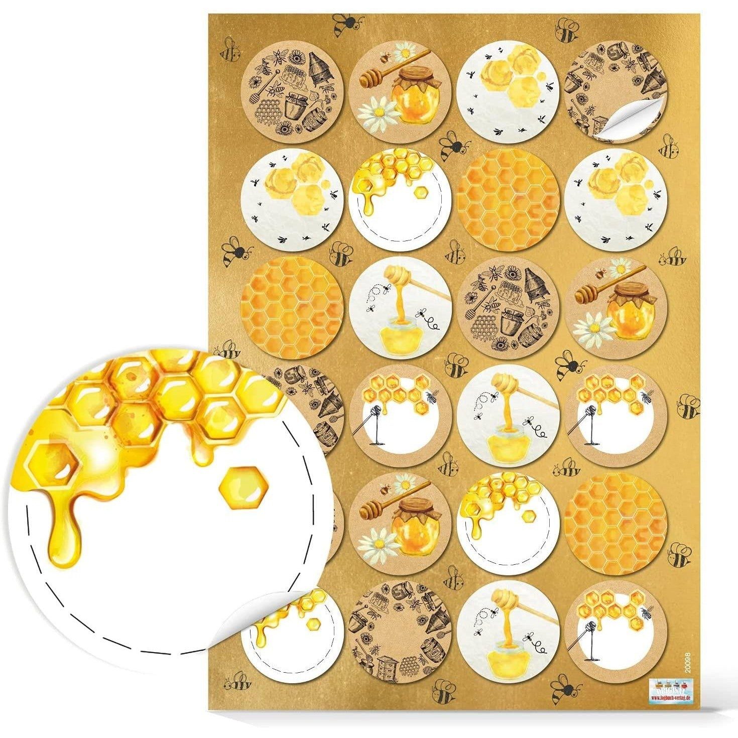 Logbuch-Verlag Aufkleber 24 Honigaufkleber rund selbstklebend 4 cm - Sticker für Honiggläser