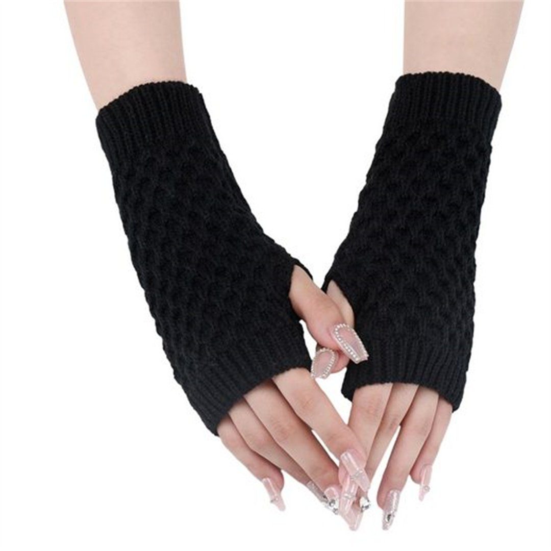 L.Ru UG Strickhandschuhe Ein Paar schwarze kurze gestrickte Armstulpen Gestrickte fingerlose Winterhandschuhe für Damen