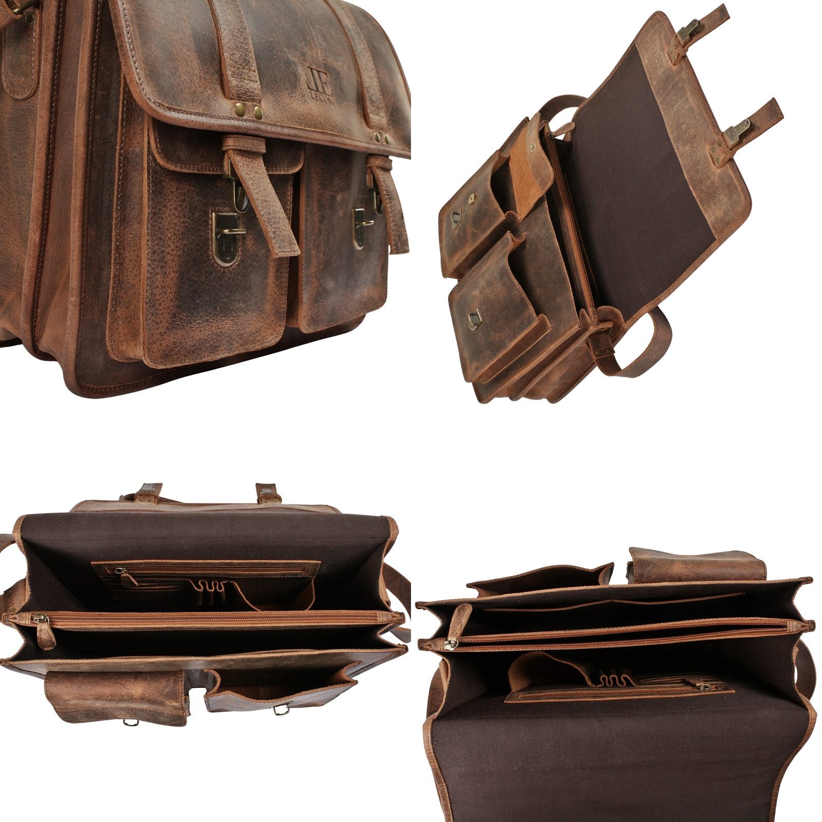 LECONI Aktentasche große Arbeitstasche DIN A4 Businesstasche Messenger Bags Leder LE3030, unterteiltes Hauptfach – Organizer integriert – 40×31×13 cm