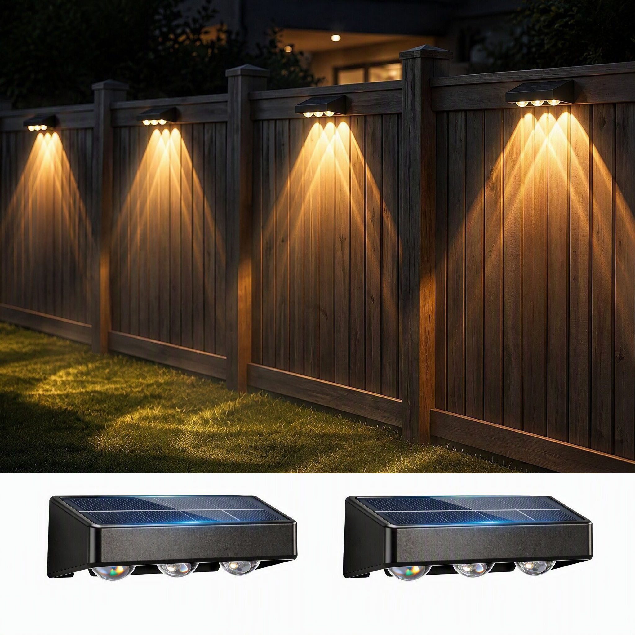 oyajia LED Außen-Wandleuchte 2/4 st Solar Wandleuchte Aussen, RGB Einstellbar Solarlampen für Außen, LED fest integriert, RGB, RGB 9 Farben Solarleuchte für Zaun Wand Terrasse Garten Balkon Deko