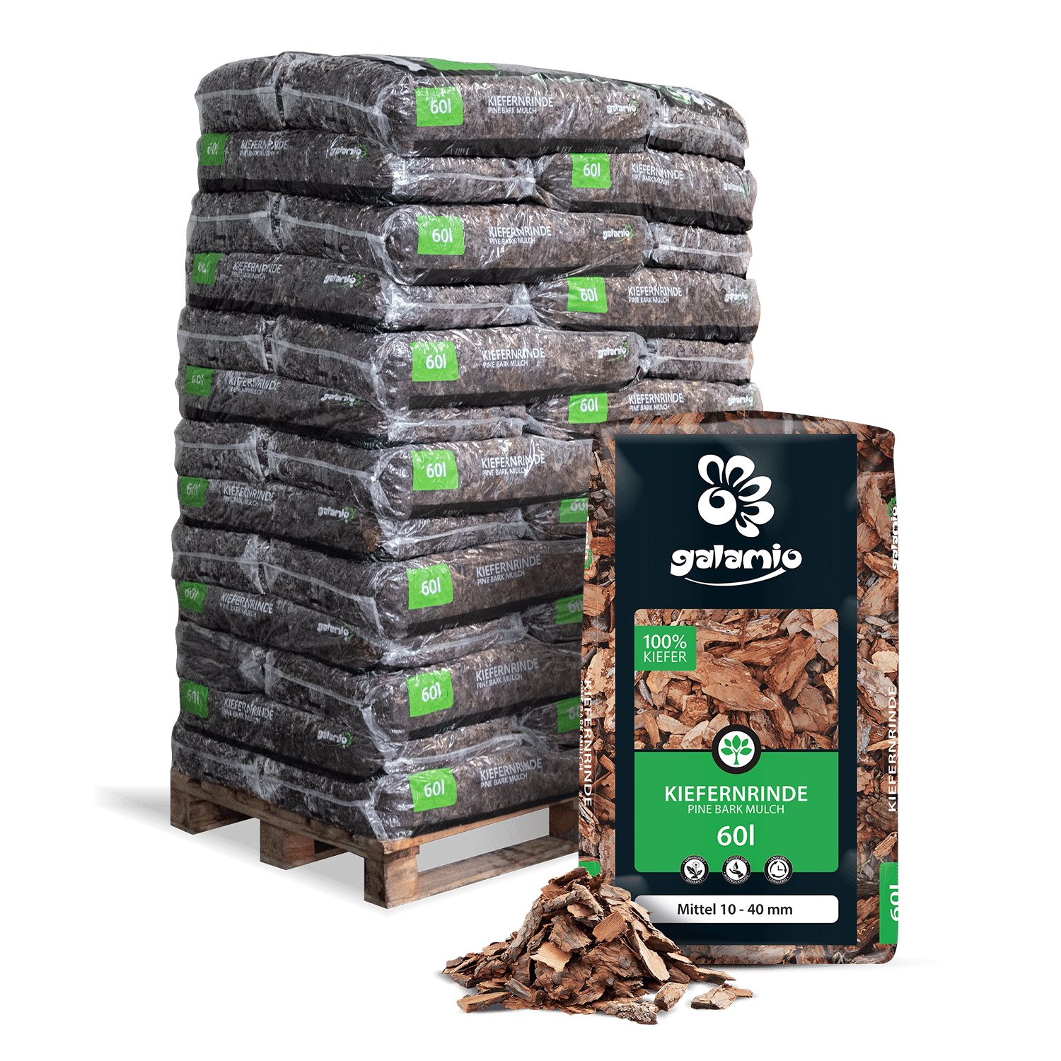 GALAMIO Rindenmulch Rindenmulch Kiefer Mittel, (Palette, 39-St)