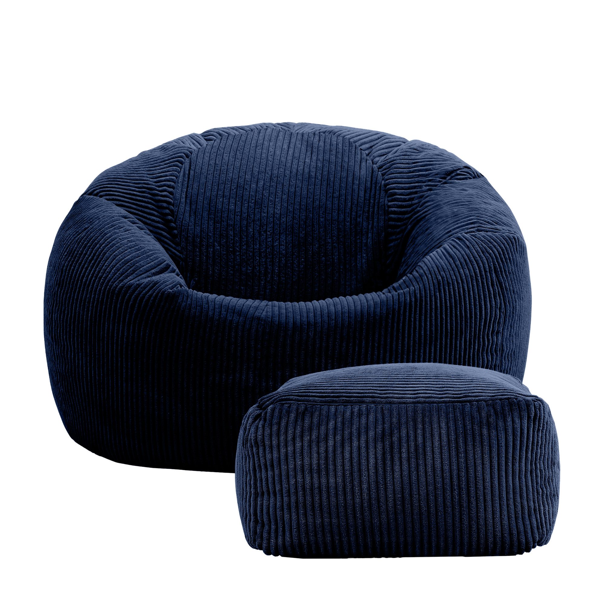 icon Sitzsack Erwachsene aus Cord „Kingston“ mit Hocker (Spar-Set, 1 x Sitzsack, 1 x Fußhocker), 85x50cm, Made in Germany, für Erwachsene & Kinder – Bild 4 von 5