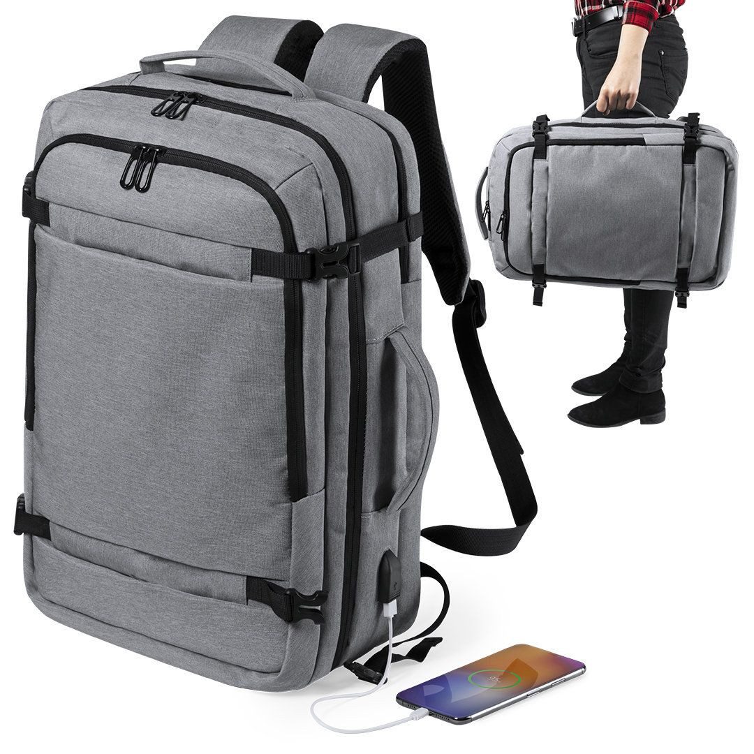 CABBEL Rucksack Laptoprucksack Rucksäcke Laptop Wasserbeständig Laptoptasche (Rucksack, 1-tlg., Einzelartikel), Grau, Diebstahlschutz, USB‑Port, Laptopfach 17’’, Trolleygurt, robust