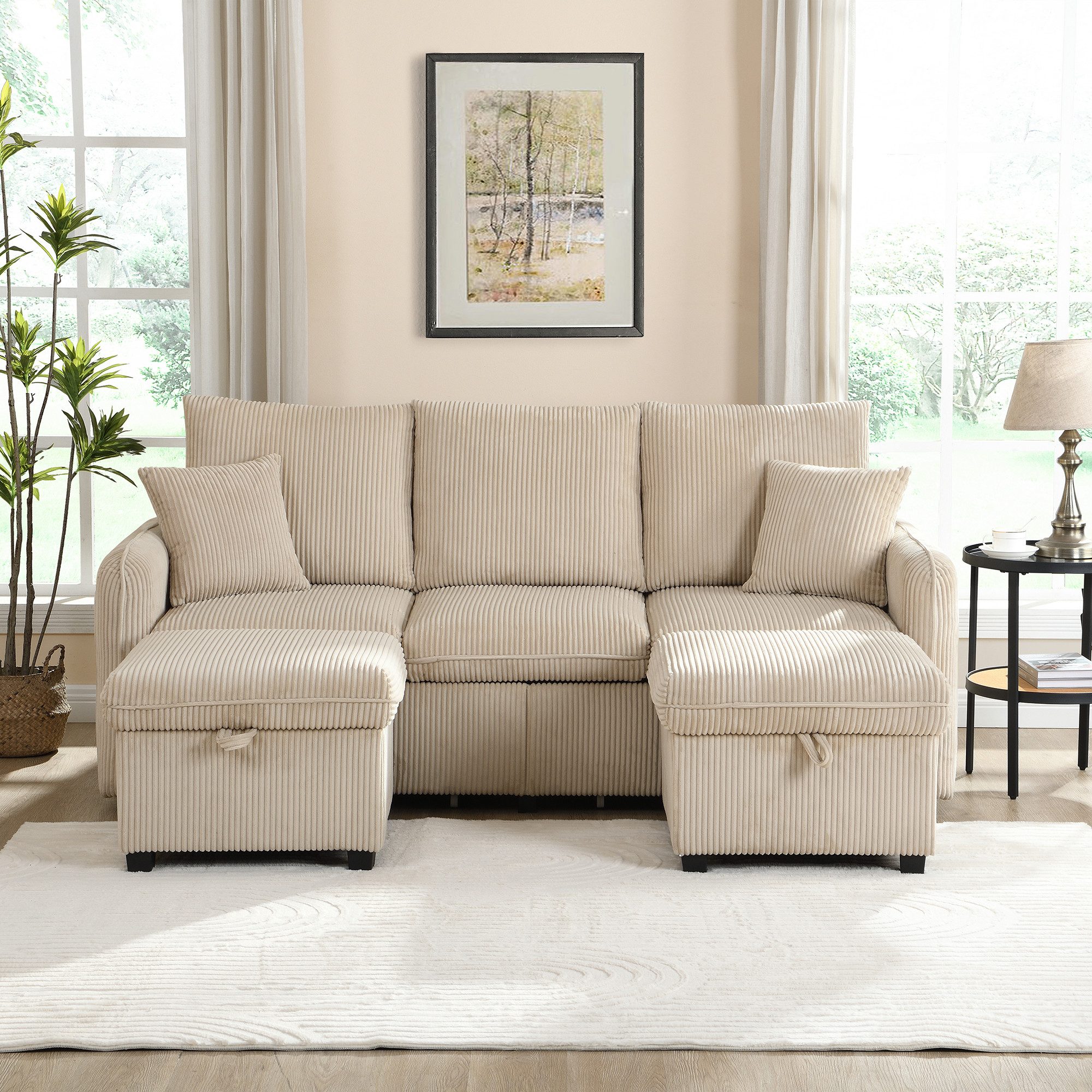 Ulife Ecksofa mit Schlaffunktion U-Form-Dreisitzer Polster-Sofa,Wohnzimmer, günstig online kaufen