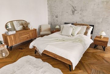 Natur24 Einzelbett Bett Rolo 1 in 90x200cm Wildeiche mit Polsterkopfteil in Schwarz