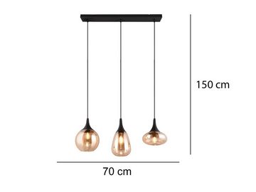 meineWunschleuchte LED Pendelleuchte, Dimmfunktion, LED wechselbar, warmweiß, 3x Glas Lampenschirm Amber über-n Esstisch Kücheninsel hängend B: 70cm