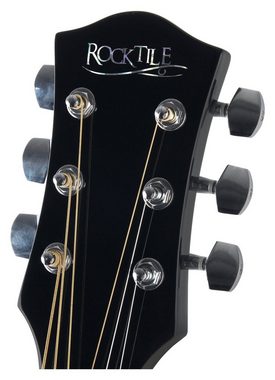 Rocktile Westerngitarre D-60 Akustikgitarre, Dreadnought, Starter-Set, Inkl. Tasche, Plektren, Ersatz-Saiten und Stimmpfeife, D'Addario Saiten - Boden & Zarge: Mahagoni