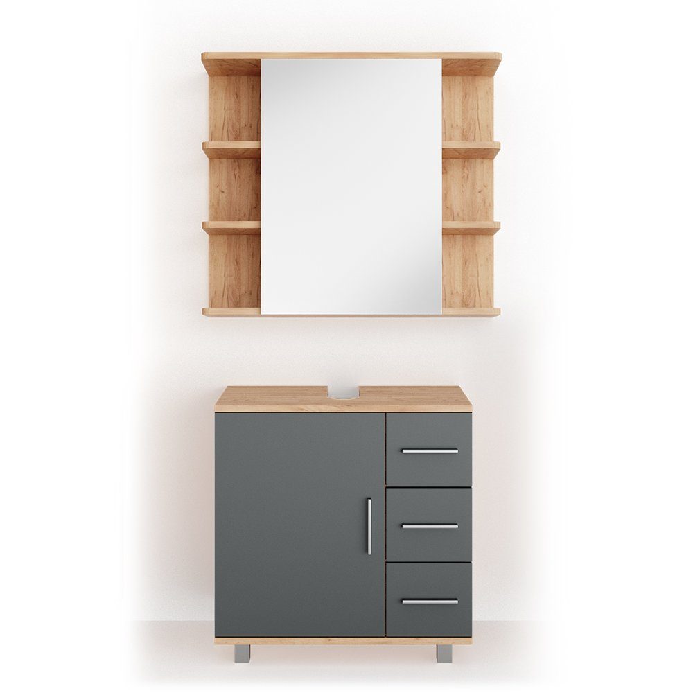 Vicco Badmöbel-Set Ilias, Eiche/Anthrazit, 2 Teile, günstig online kaufen