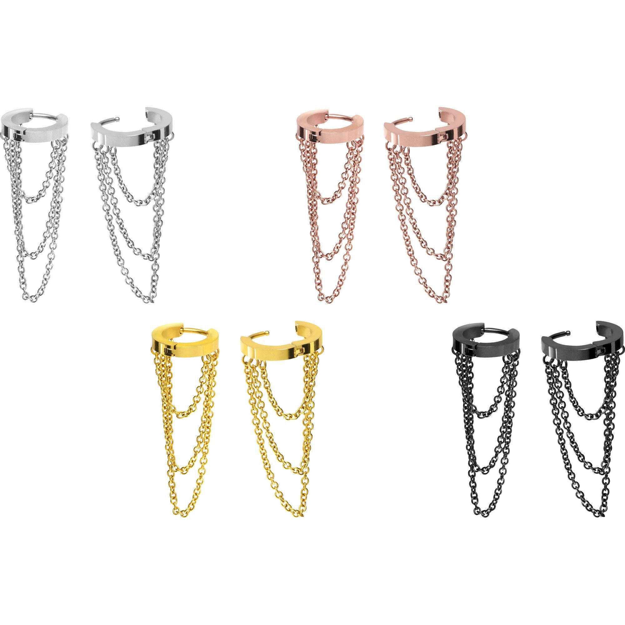 PIERCINGLINE Single-Ohrstecker Chirurgenstahl Ohrclicker 3 KETTEN (Clicker, 1-tlg), Ohrpiercing für Conch, Helix, Tragus, Daith, Lobe
