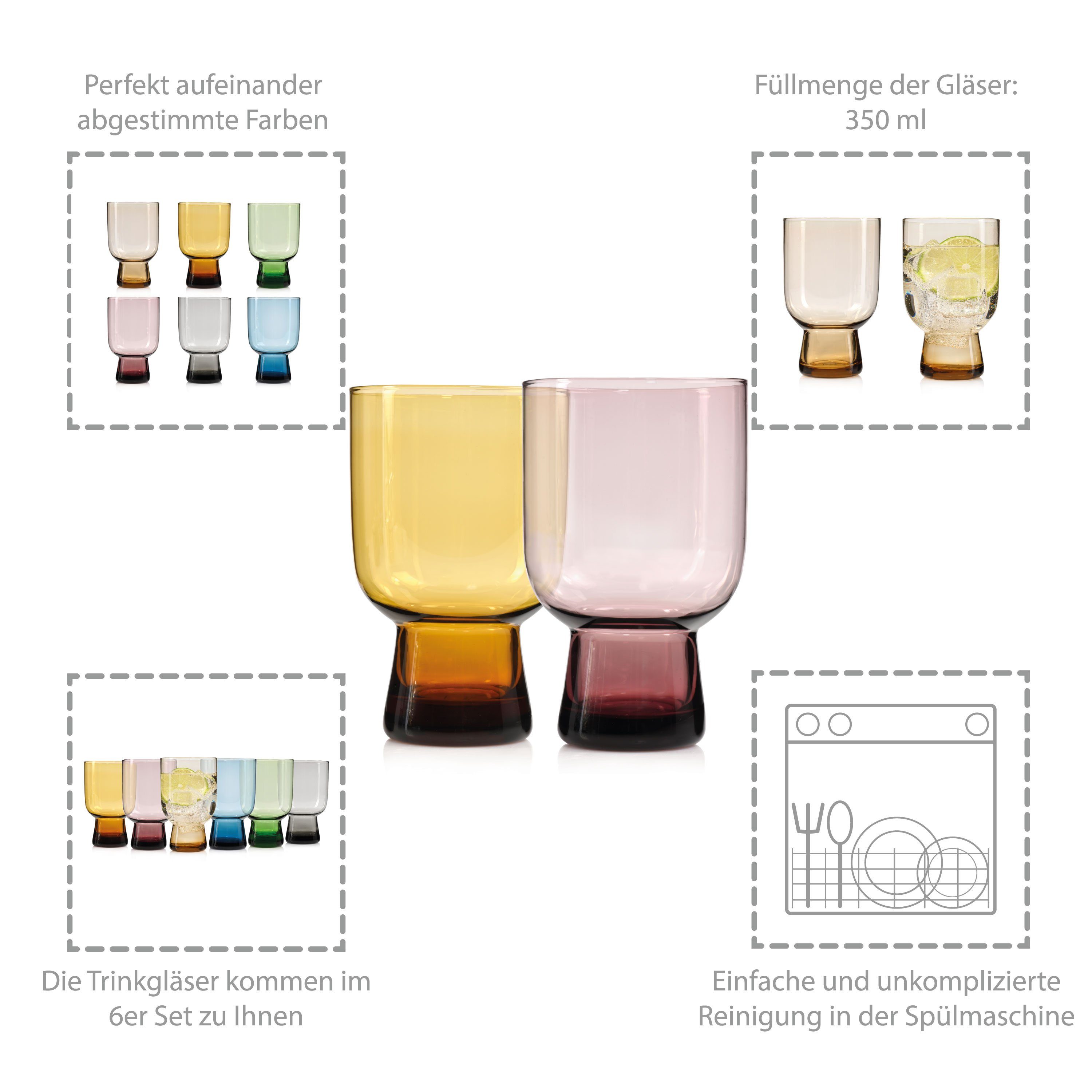 SÄNGER Gläser-Set Corsica, Glas, Trinkgläser im Mediterranen Design,  spülmaschinengeeignet, 350 ml
