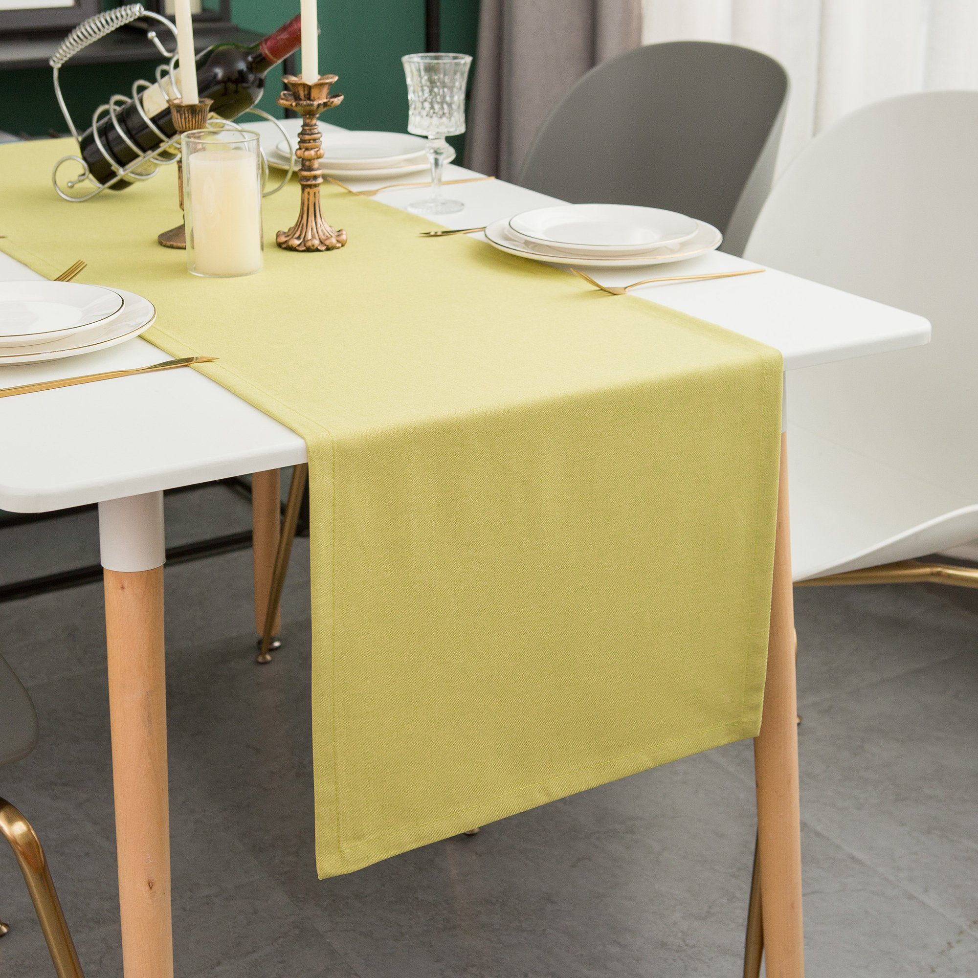 Simurq Tischläufer Modern Outdoor - Indoor Abwaschbar, (Table Runner Tischband, Pflegeleicht & fleckenabweisend Läufer) Grün-Pistazien