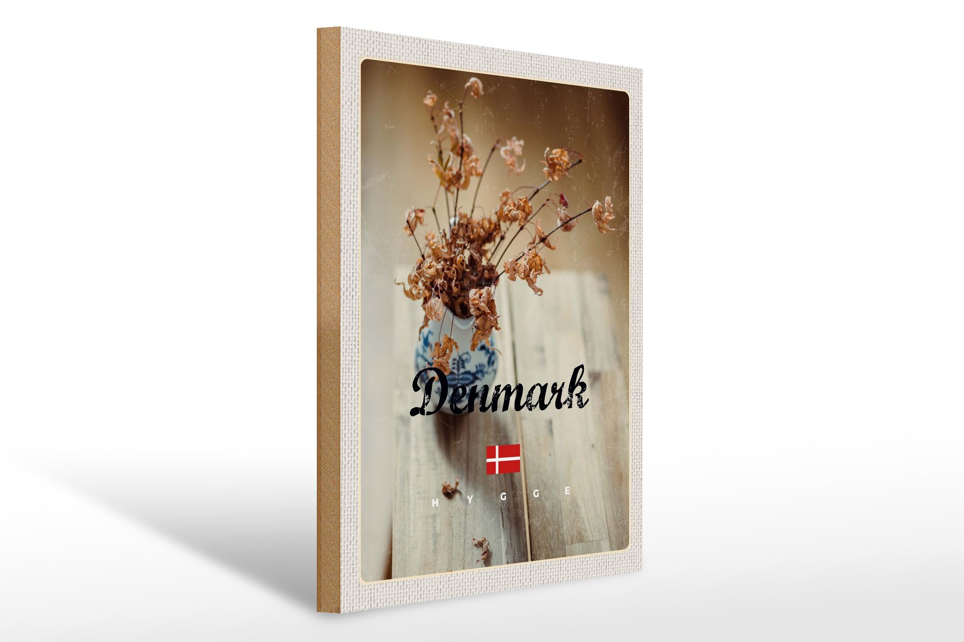 Holzbild Reise 30x40cm Dänemark verwelkte Blumen in Vase