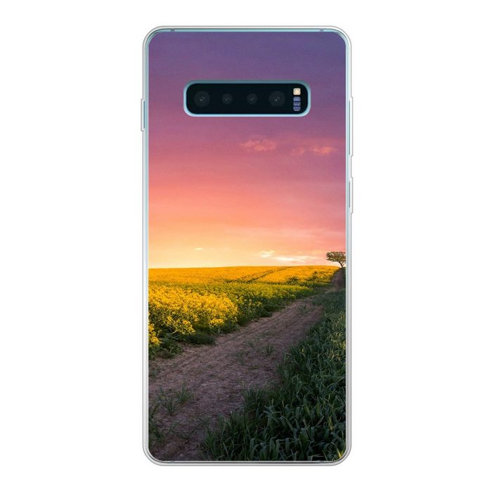 MuchoWow Handyhülle Blumen - Straße - Himmel - Gelb - Lila - Sonnenuntergang - Natur Phone Case Handyhülle Samsung Galaxy S10 Lite Silikon Schutzhülle