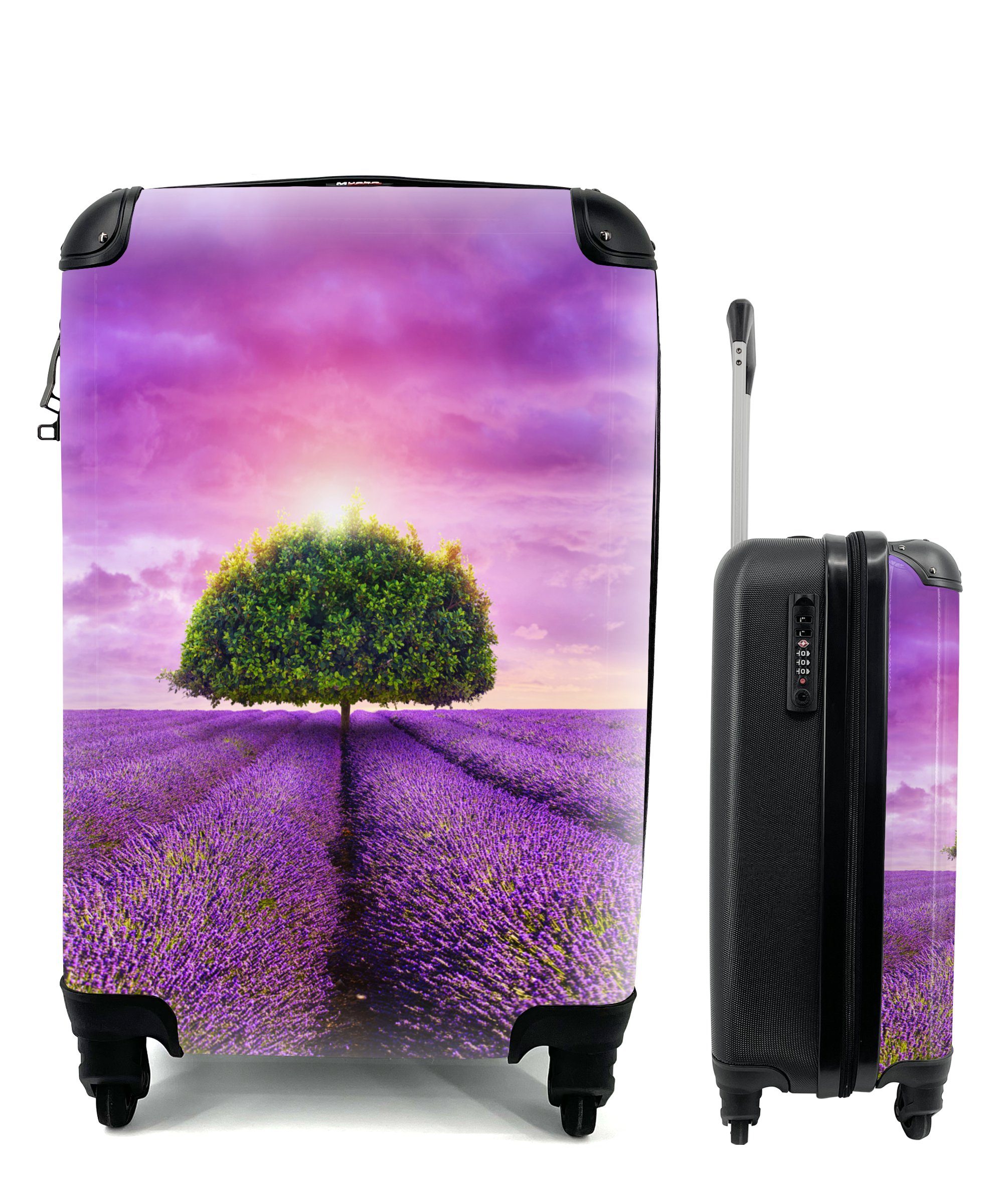 MuchoWow Handgepäckkoffer Lavendel - Baum - Lila - Wolken, 4 Rollen, Reisetasche mit rollen, Handgepäck für Ferien, Trolley, Reisekoffer
