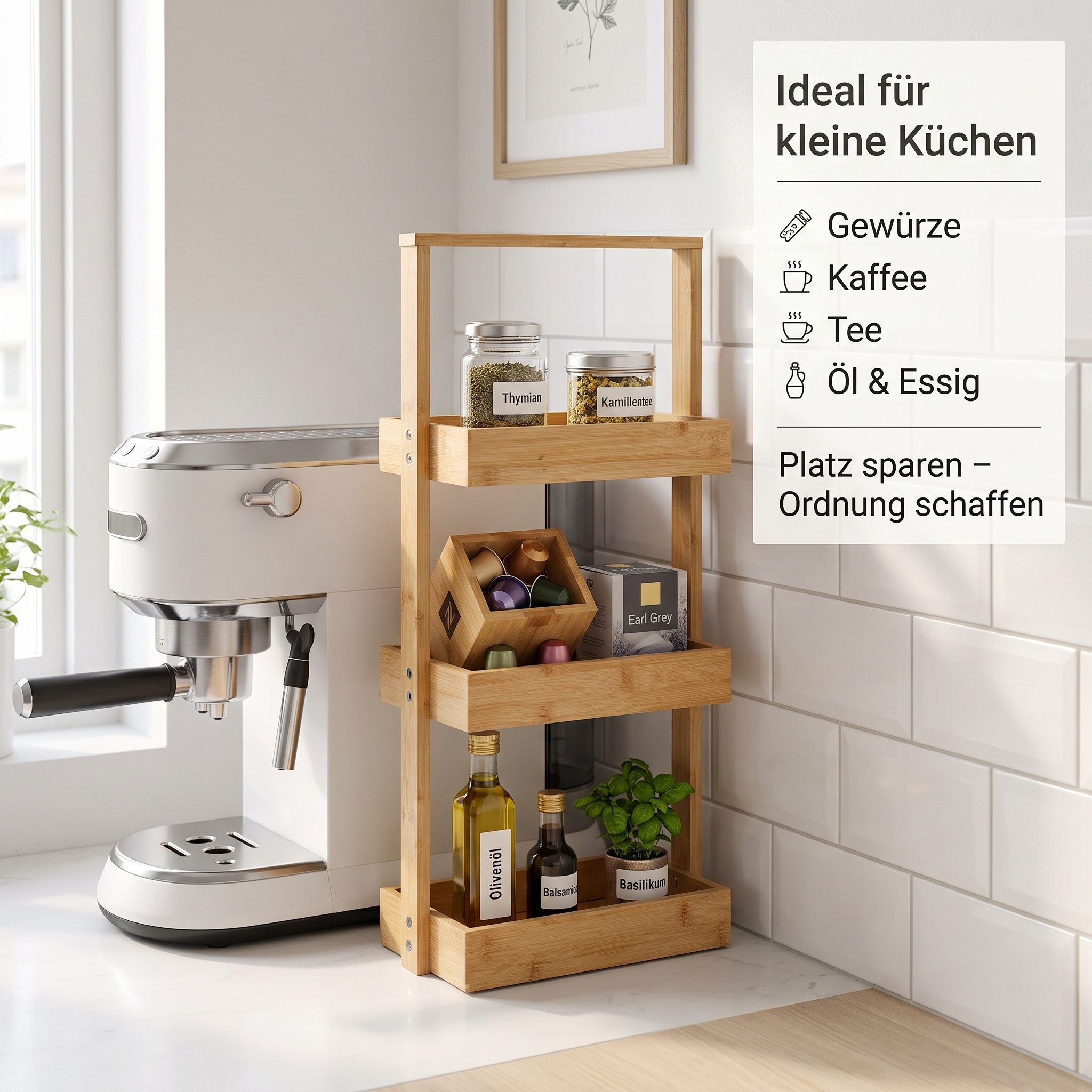 hausleben Küchenregal Korbregal Bambus 25x16x65 cm Küchenregal Badezimmer, Set, Wohn-Esszimmer Küche Holz Bad umweltfreundlich Regal Stehregal – Bild 3 von 5