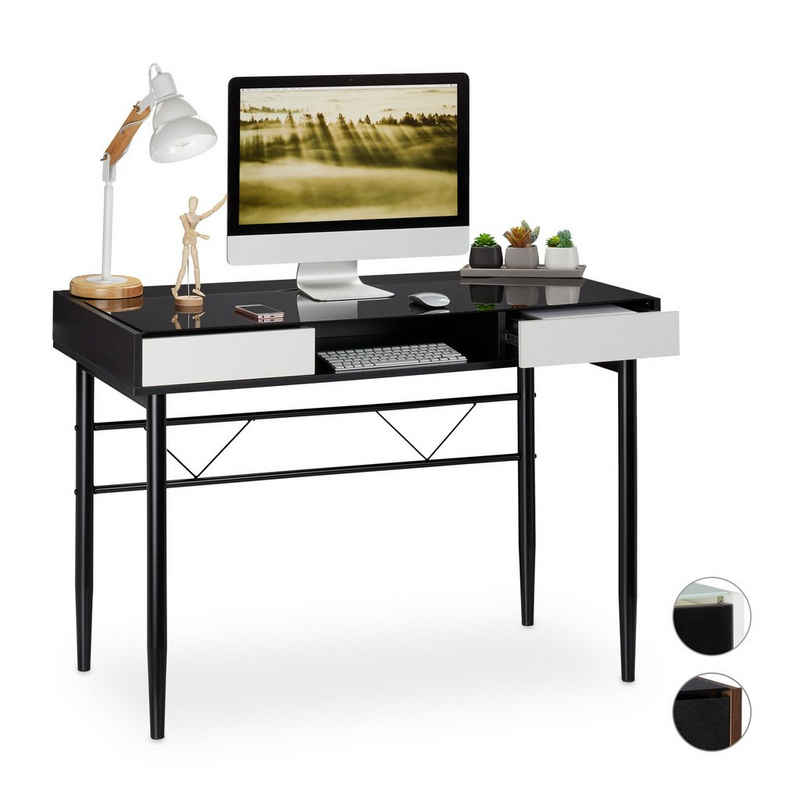 relaxdays Schreibtisch Schreibtisch Glas, Schwarz / Schwarz