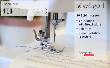 Bernette Freiarm-Nähmaschine sew&go 1, 10 Programme, einstellbar: Stichlänge, Fadenspannung, Nähfußdruck