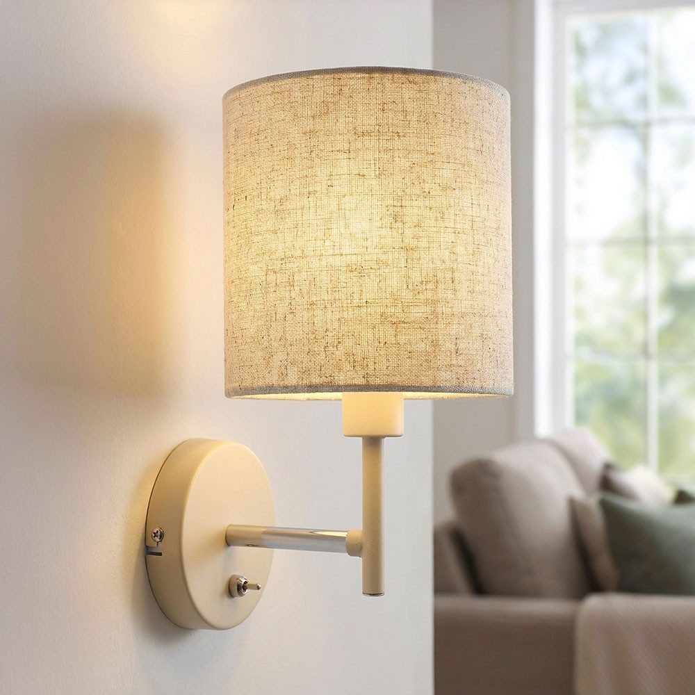 GLOBO LIGHTING Wandleuchte, Leuchtmittel nicht inklusive, Wandlampe Wandlampe Flurleuchte Schalter sandfarben Textil H 26cm