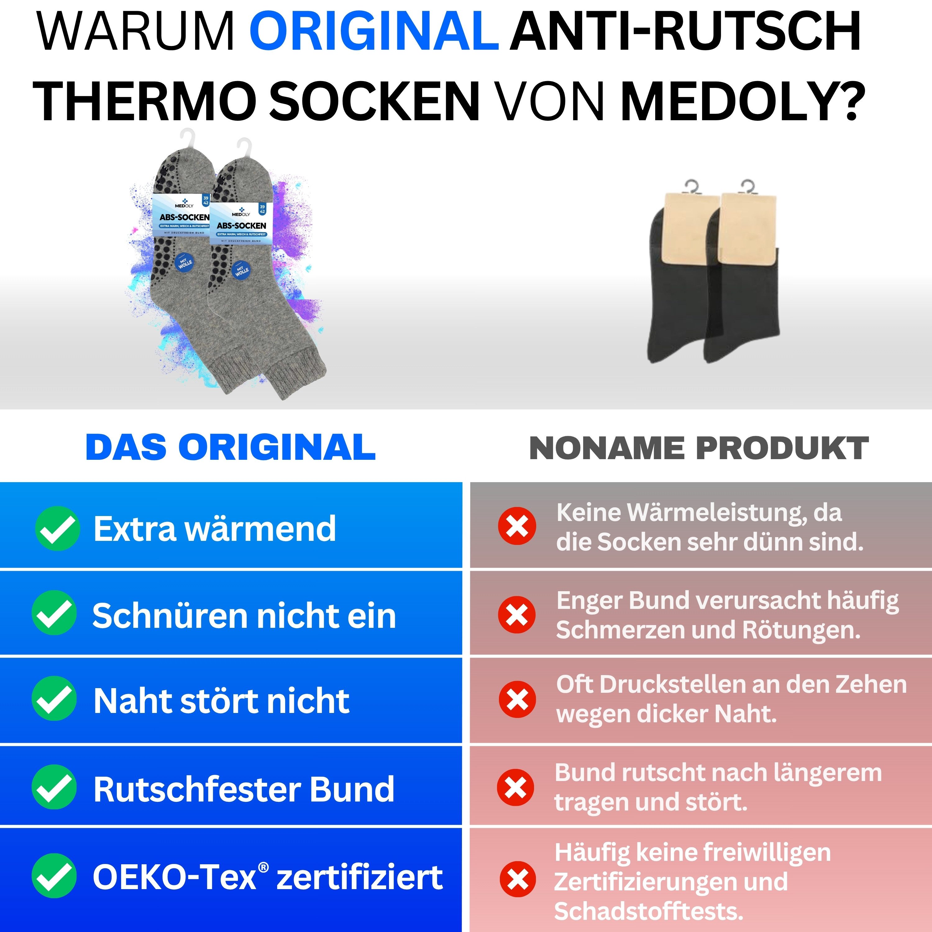 MEDOLY ABS-Socken Stoppersocken mit Wolle (2 Paar) Thermo Wintersocken für Damen & Herren mit Vollfrottee – Bild 5 von 5