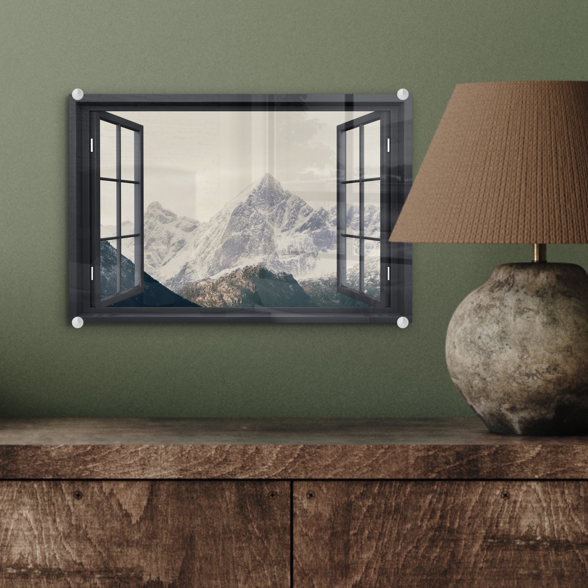MuchoWow Acrylglasbild Aussicht (1 Wandbild Berg auf Wanddekoration - auf Bilder Glas St), - Glasbilder Glas - Schnee, Foto - 