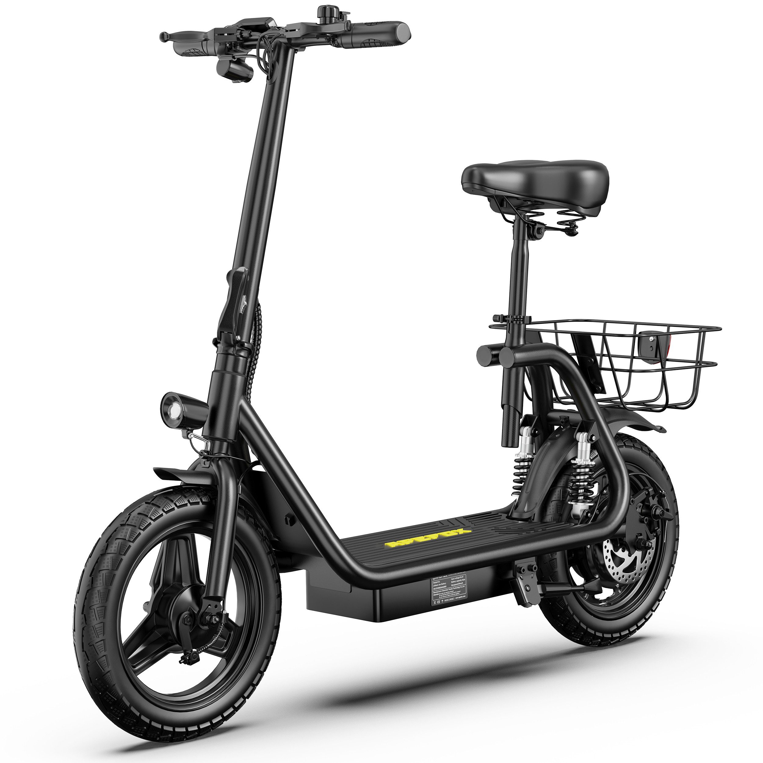 Vankel E-Scooter C14 E Scooter mit Sitz 500W 48V 15Ah 40km/h Elektroroller Korb, 500 W, Keine Straßenzulassung – ausschließlich auf Privatgelände verwenden
