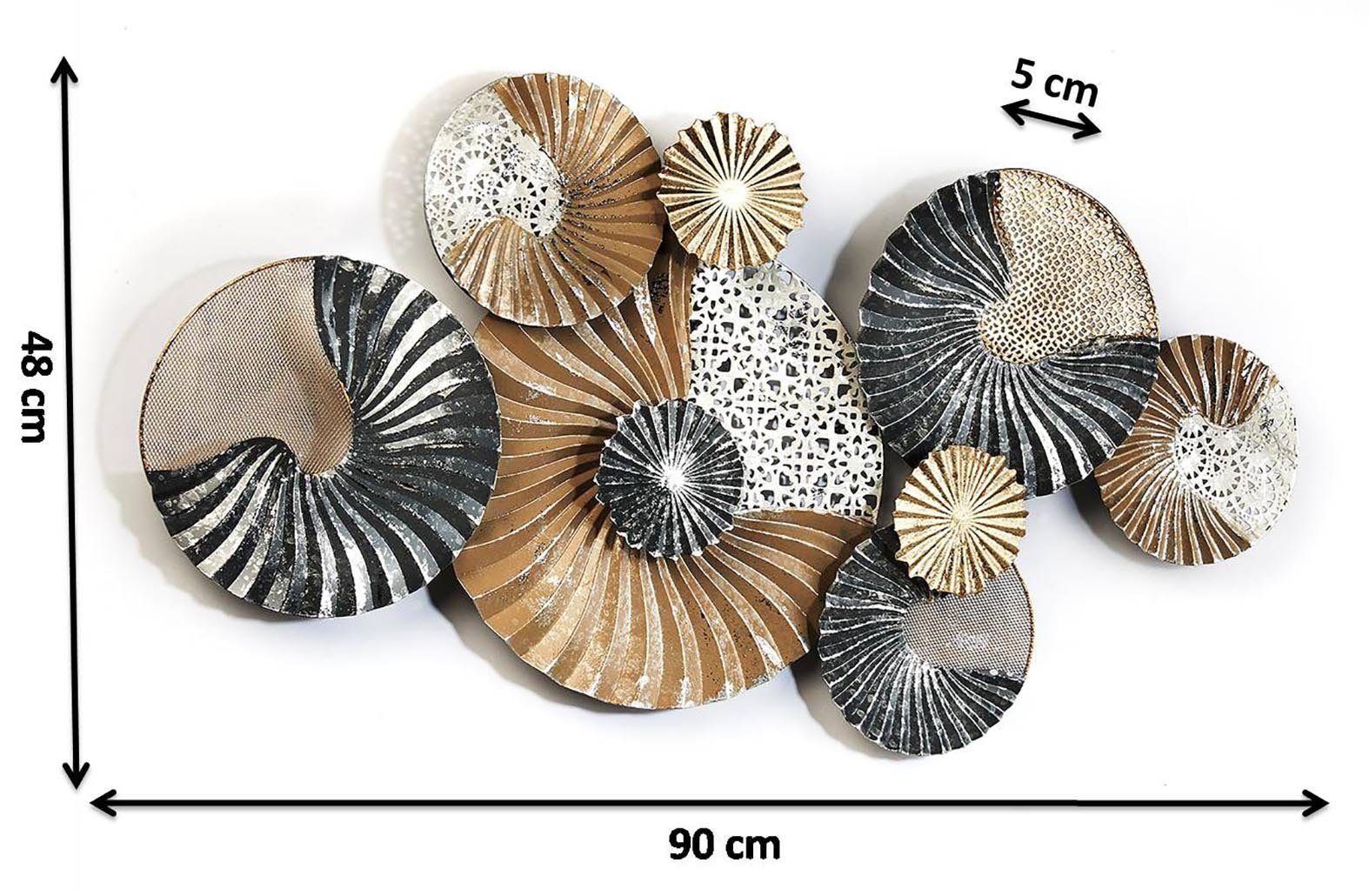 Kobolo Wandbild Metallbild 3D -SHELL- gold anthrazit - 90x48x5 cm, Kreise, verschiedene Strukturen – Bild 5 von 5