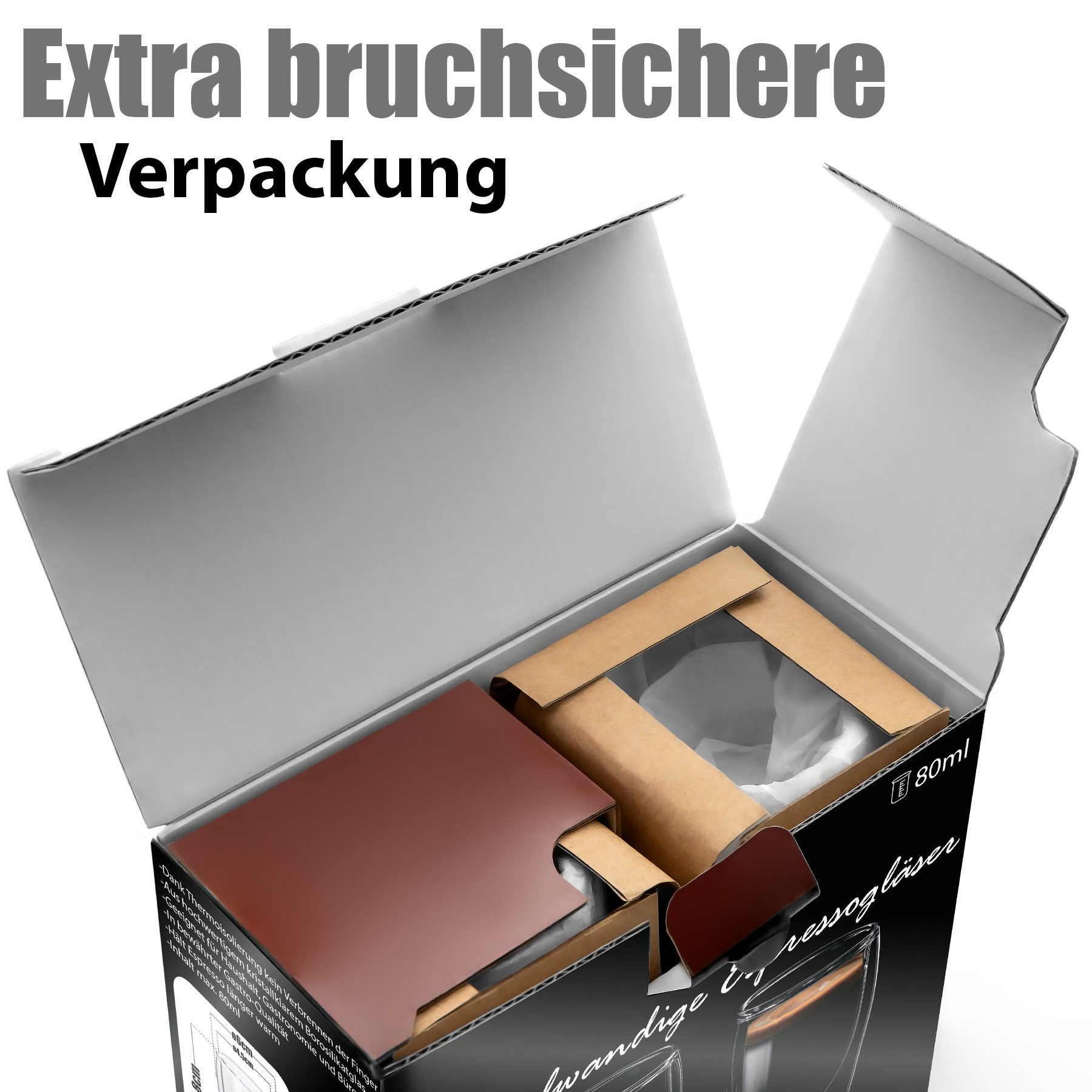 BigDean Espressotasse 6 Stück doppelwandige Espressotassen 80 ml in Gastro-Qualität, 6-tlg., Borosilikatglas, Spülmaschinenfest, Lebensmittelecht – Bild 4 von 5