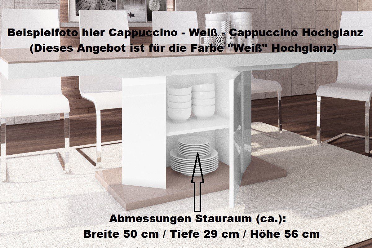 designimpex Esstisch Design Esstisch Tisch Hochglanz ausziehbar HE-333 Hochglanz Hochglanz cm - Cappuccino Weiß Stauraum 160-256