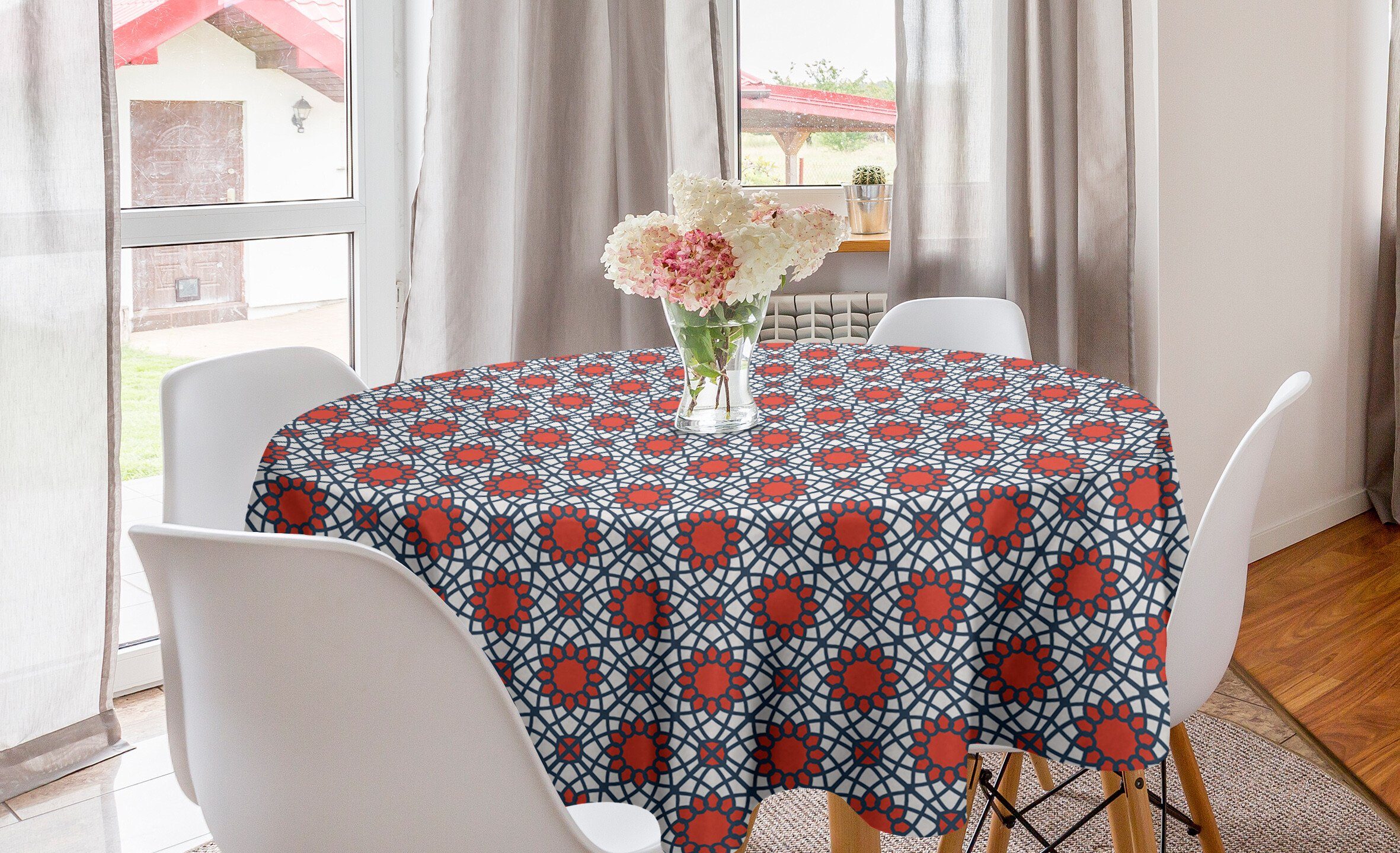 Abakuhaus Tischdecke Kreis Tischdecke Abdeckung für Esszimmer Küche Dekoration, Geometrisch Naher Osten