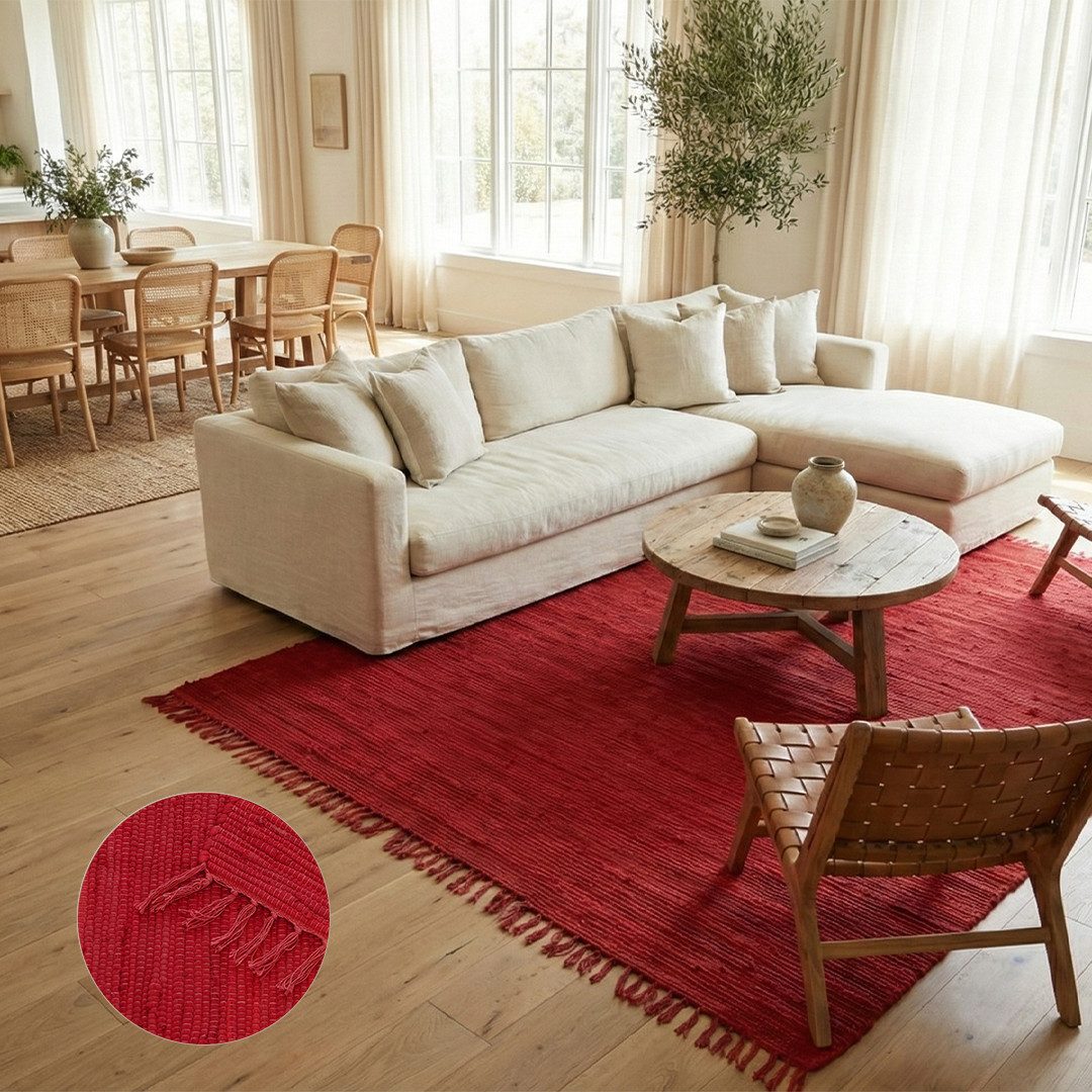 Elegant Floors Teppich Chindi Rot, rechteckig, Höhe: 9 mm, handgewebt, Rechteckig, Höhe: 9 mm, Weiche Haptik, pflegeleicht und für Fußbodenheizung geeignet – Bild 2 von 3